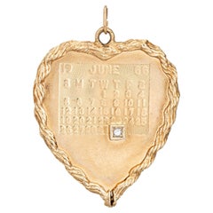 Vintage Large Heart Charm Calendar Pendant June 30th 1966 Estate Fine Jewelry