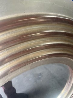 Espejo de Pared Redondo Vintage Grande de Diseño Acanalado Pesado Acabado en Pátina de Oro Blanco