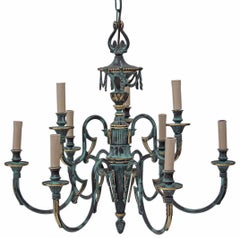 Vintage large heavy Gothic 9 lamp brass bronze chandelier