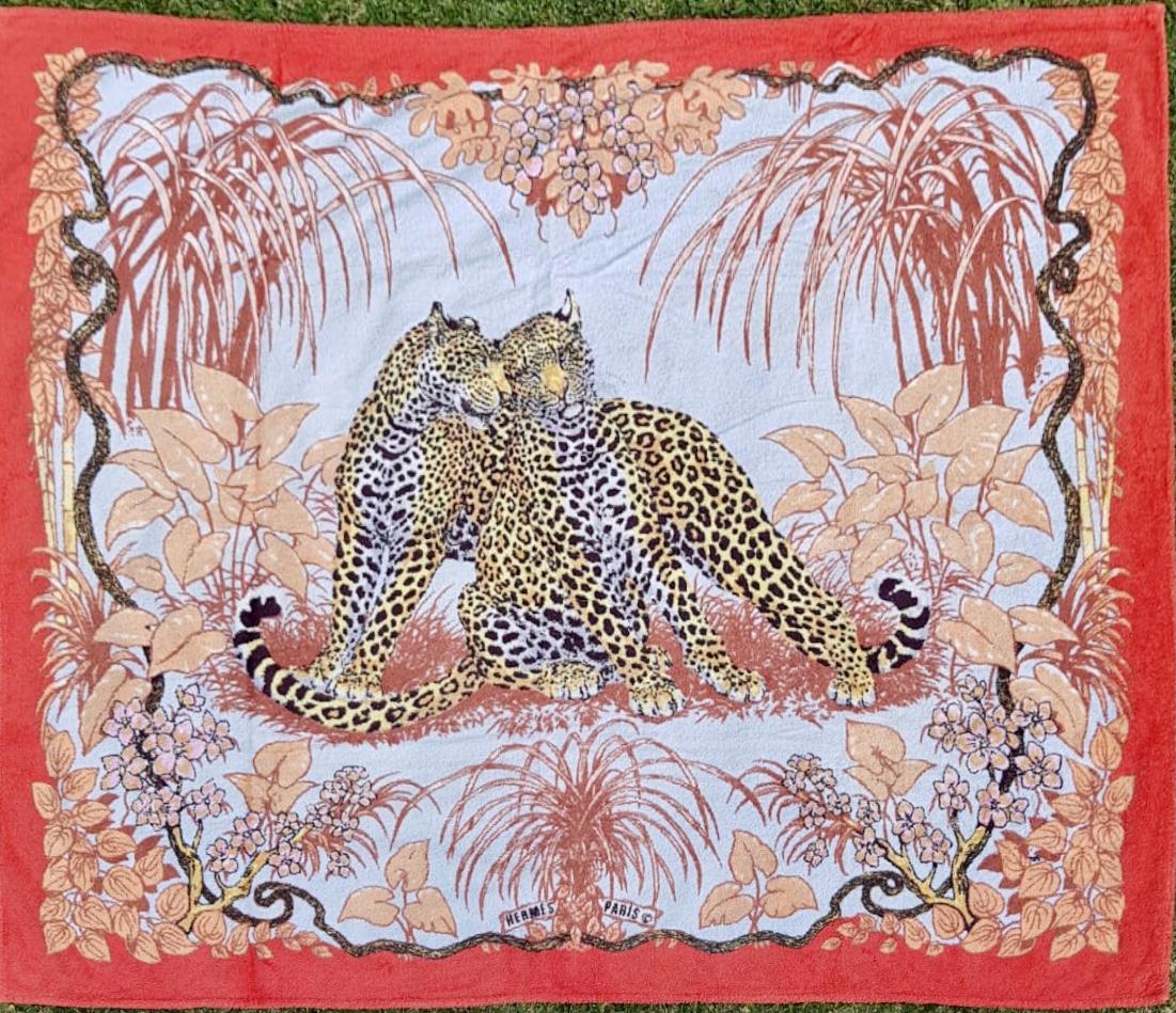 1990's Vintage Hermès Large Jungle Love  Beach Towel 
HERMES oversized beach towel with Cheetah jungle scene JUNGLE LOVE by   Robert Dallet
100% cotton
Excellent Condition 
Paris, Made In France 
Since 1984, when he met Jean-Louis Dumas, Robert