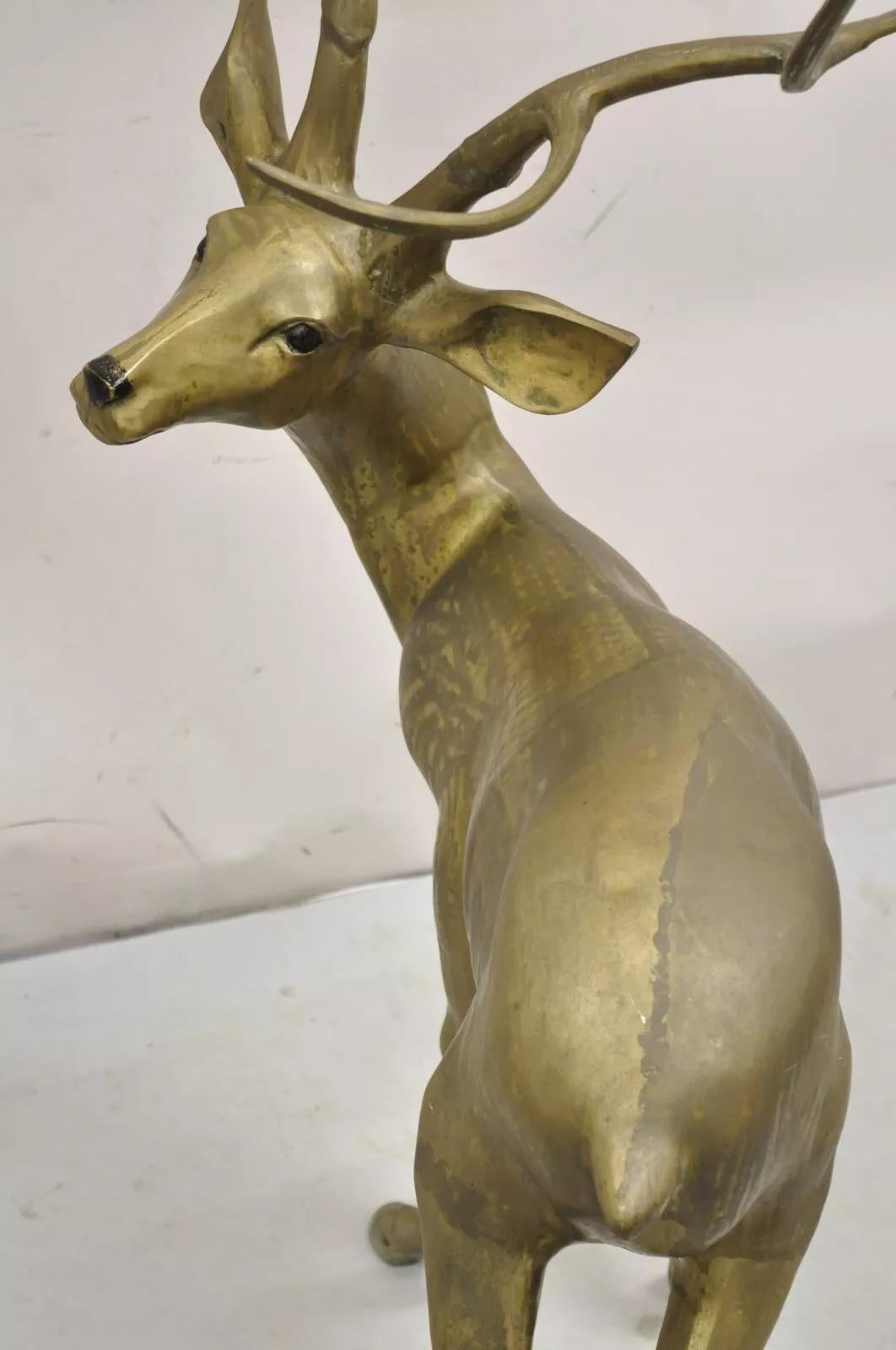 Vintage Large Hollywood Regency Brass Deer Stag Statue Sculpture For Sale 5