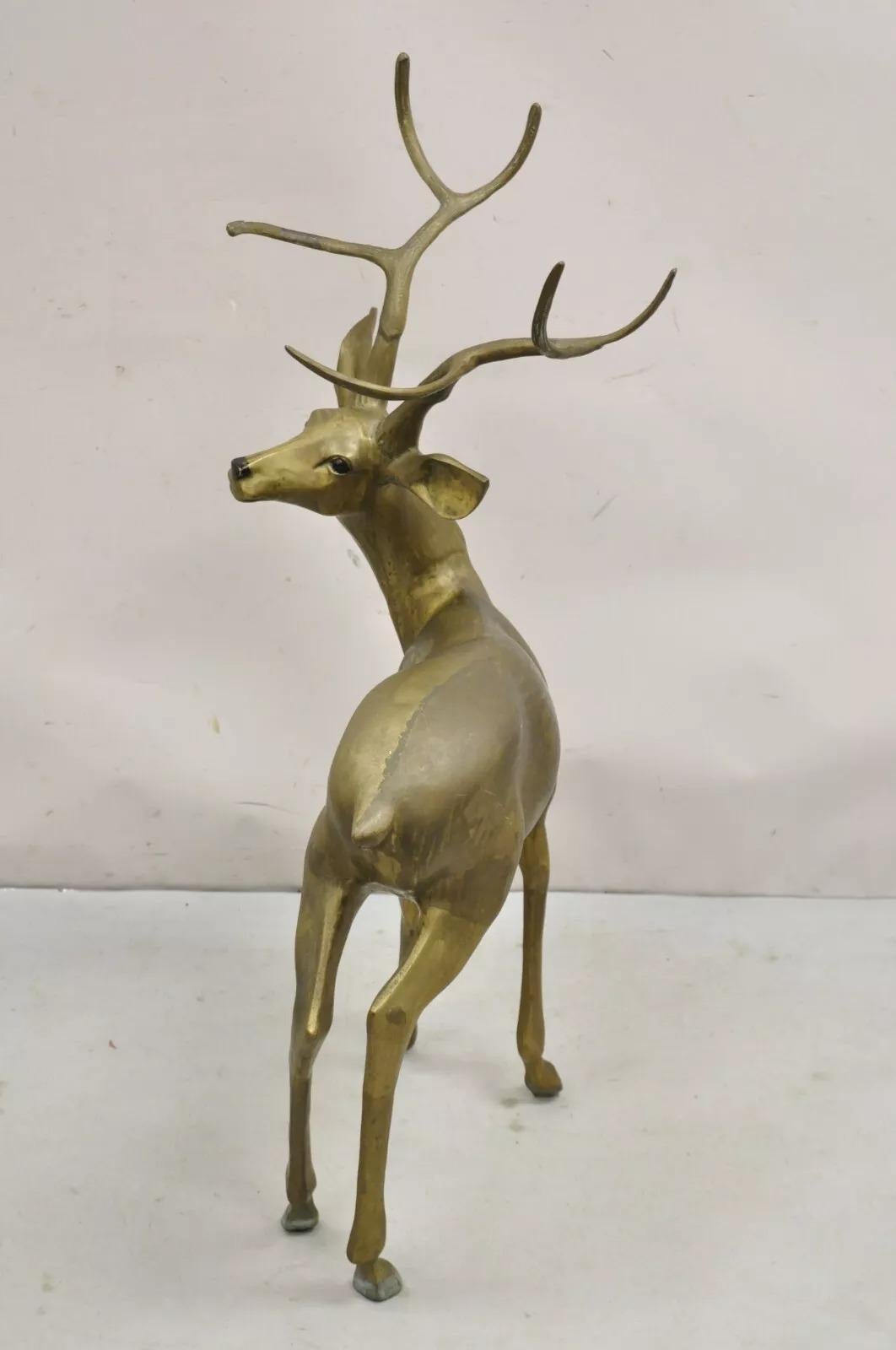 Vintage Large Hollywood Regency Brass Deer Stag Statue Sculpture For Sale 6