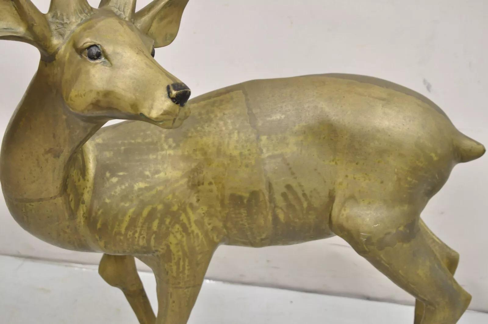 20th Century Vintage Large Hollywood Regency Brass Deer Stag Statue Sculpture For Sale