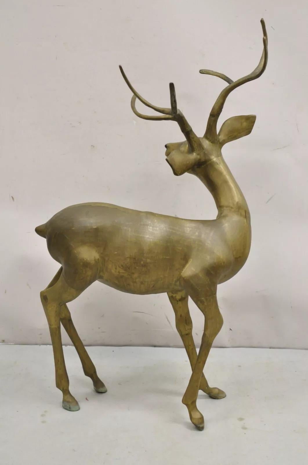 Vintage Large Hollywood Regency Brass Deer Stag Statue Sculpture For Sale 3