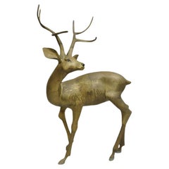 Vintage Large Hollywood Regency Brass Deer Stag Statue Sculpture