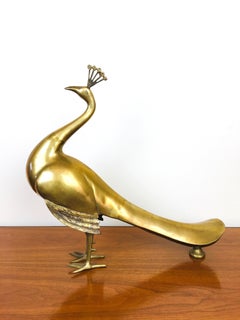 Vintage Large Hollywood Regency Brass Peacock Table Sculpture