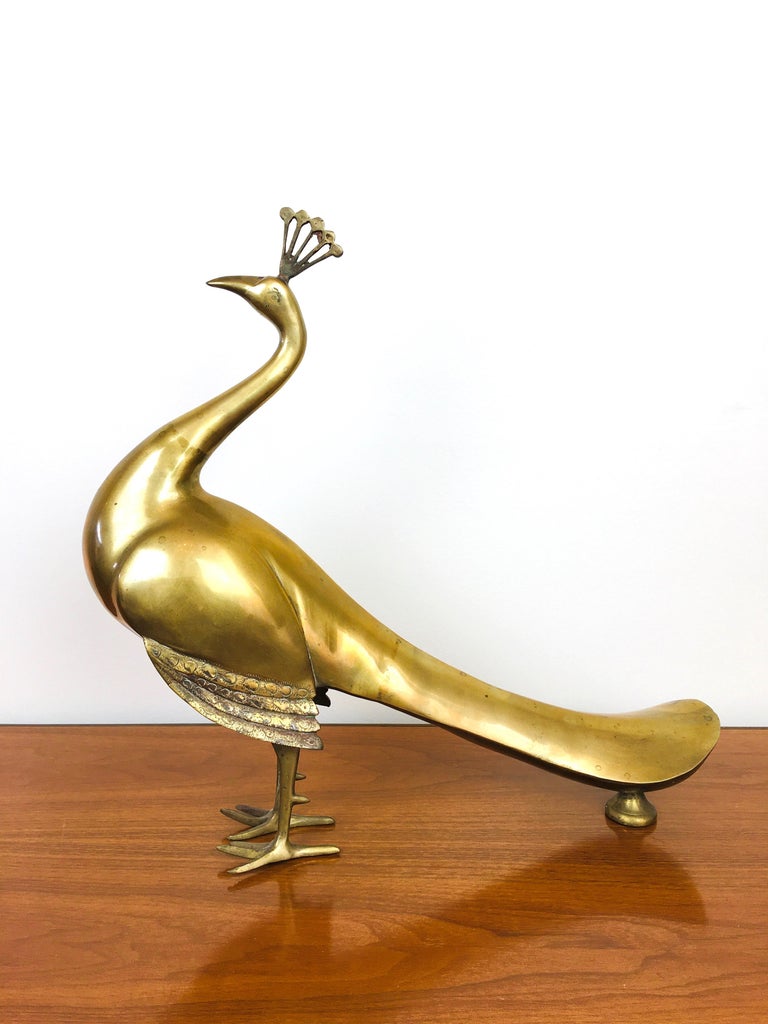 Vintage Large Hollywood Regency Brass Peacock Table Sculpture at 1stDibs