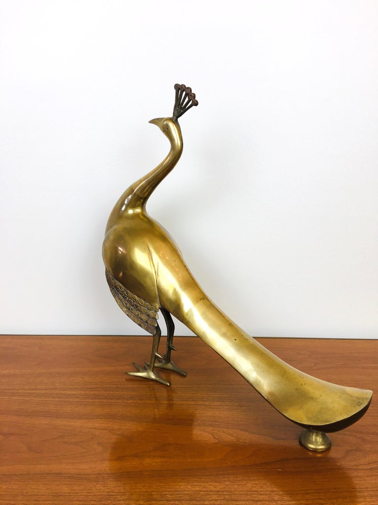 Vintage Large Hollywood Regency Brass Peacock Table Sculpture at 1stDibs