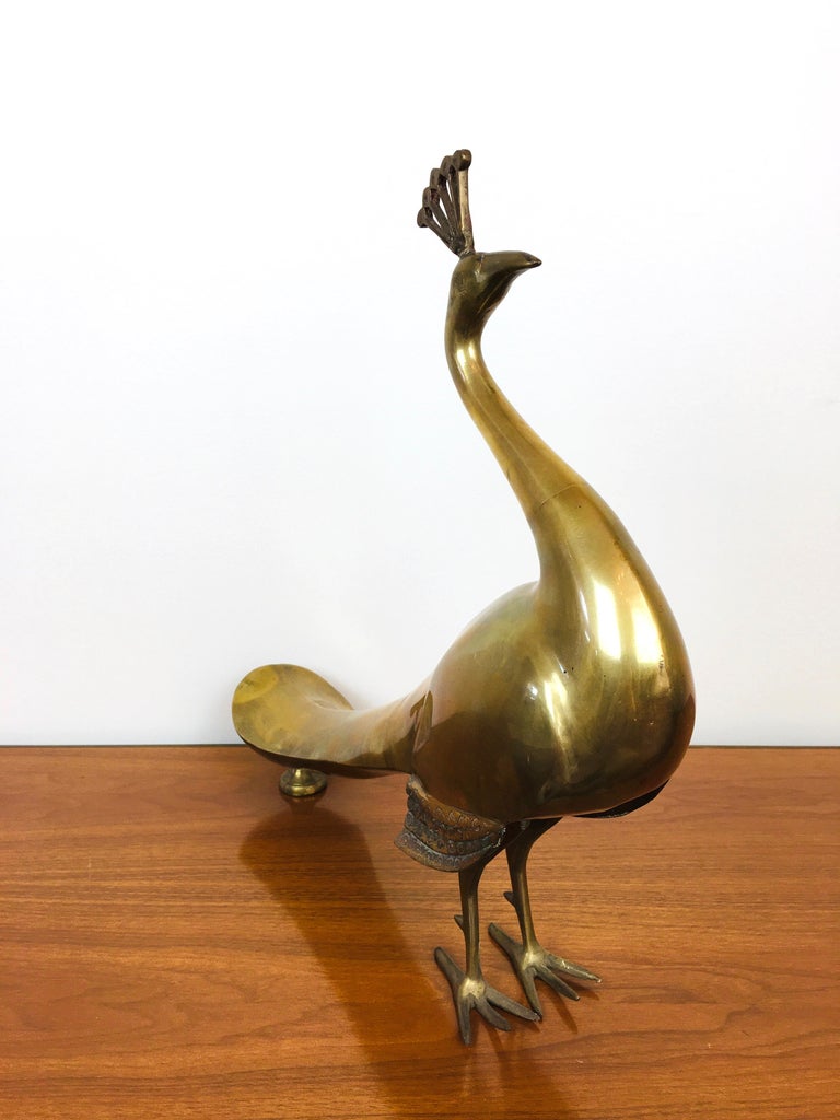 Vintage Large Hollywood Regency Brass Peacock Table Sculpture at 1stDibs