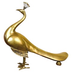 Retro Large Hollywood Regency Brass Peacock Table Sculpture