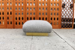Vintage Hollywood Regency Pouf Ottoman with Brass Frame, Mid-Century