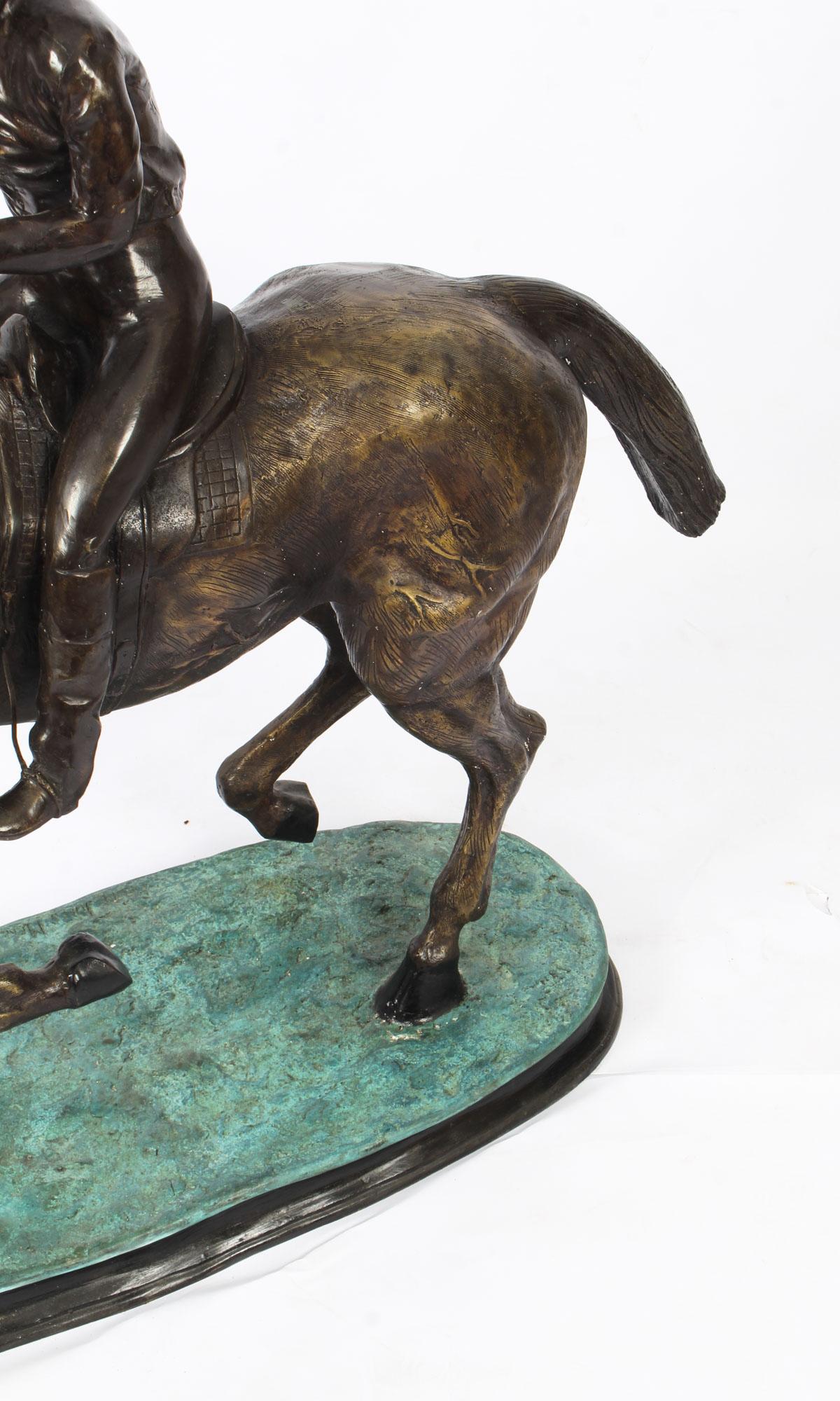 Grande sculpture en bronze vintage Mene avec cheval et jockey, 20me sicle en vente 7