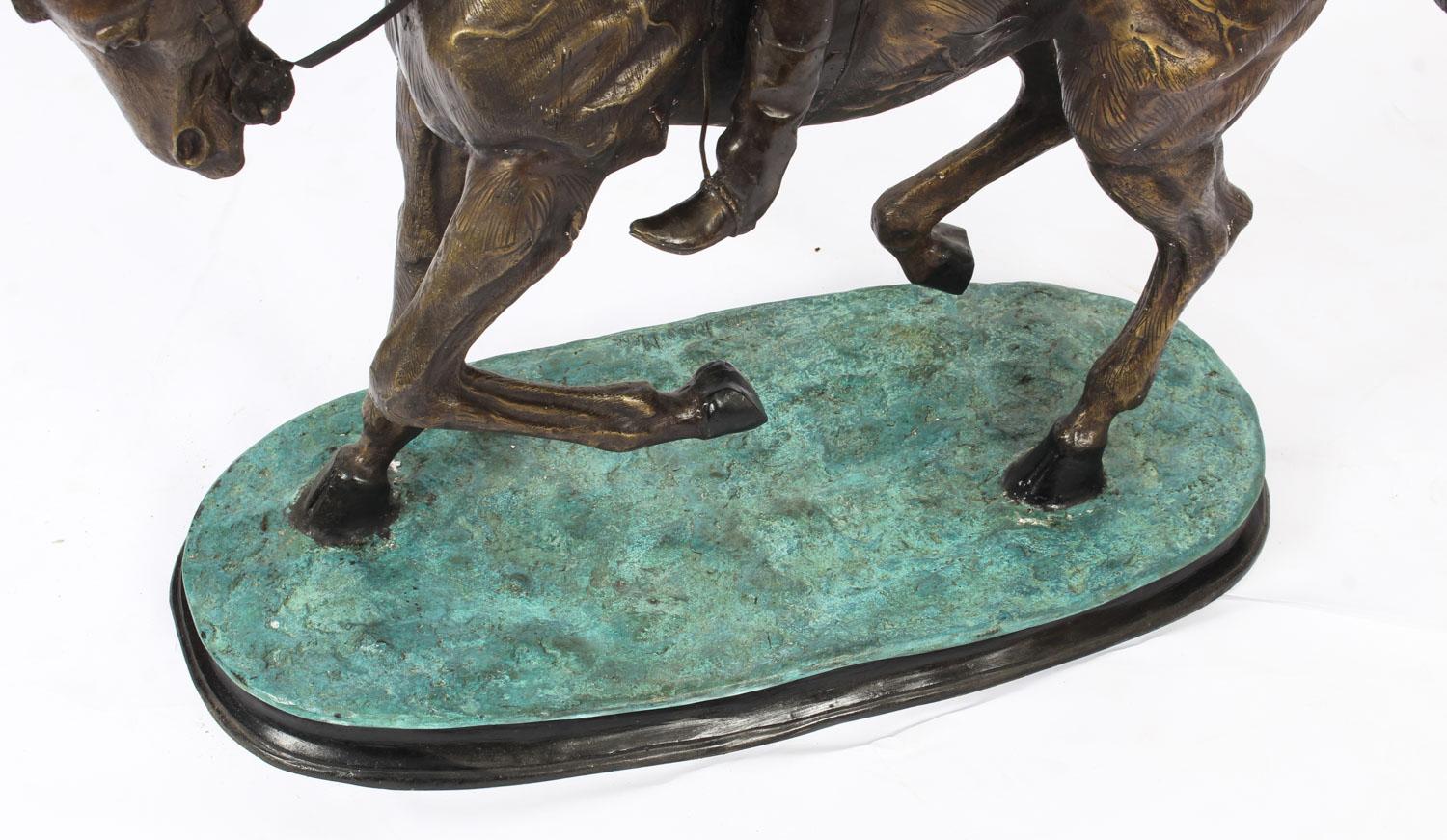 Grande sculpture en bronze vintage Mene avec cheval et jockey, 20me sicle en vente 8