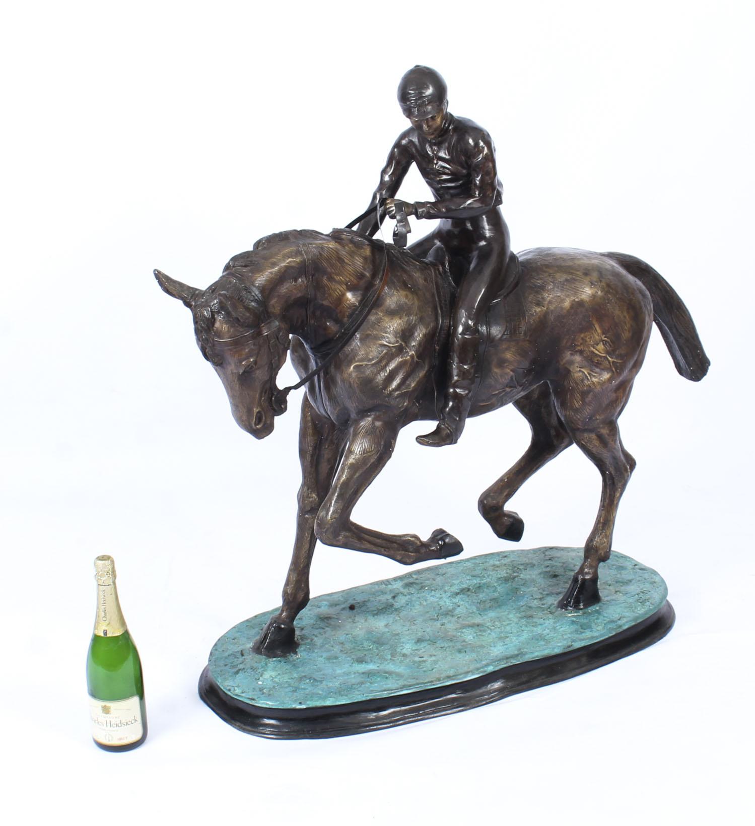 Grande sculpture en bronze vintage Mene avec cheval et jockey, 20me sicle en vente 10