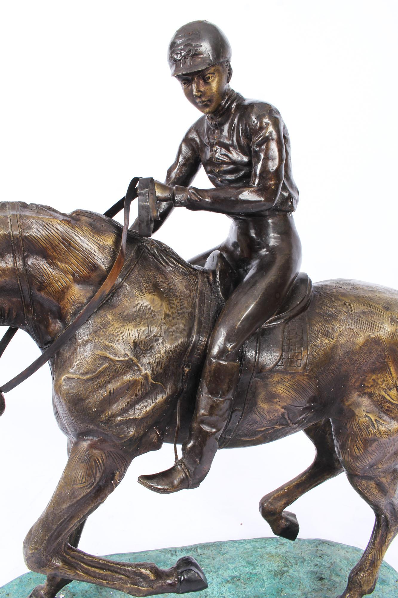 Grande sculpture en bronze vintage Mene avec cheval et jockey, 20me sicle en vente 1