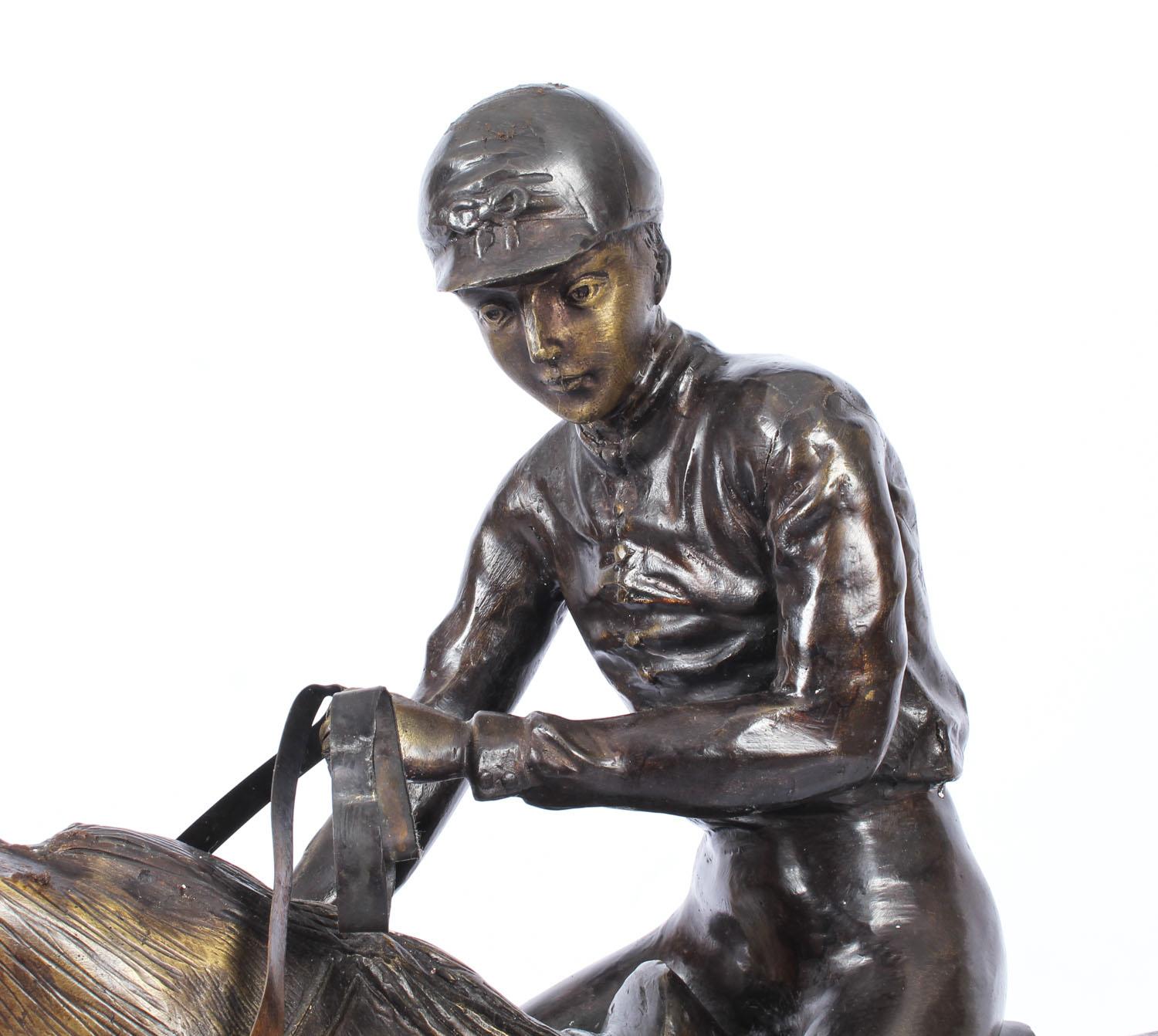 Grande sculpture en bronze vintage Mene avec cheval et jockey, 20me sicle en vente 2
