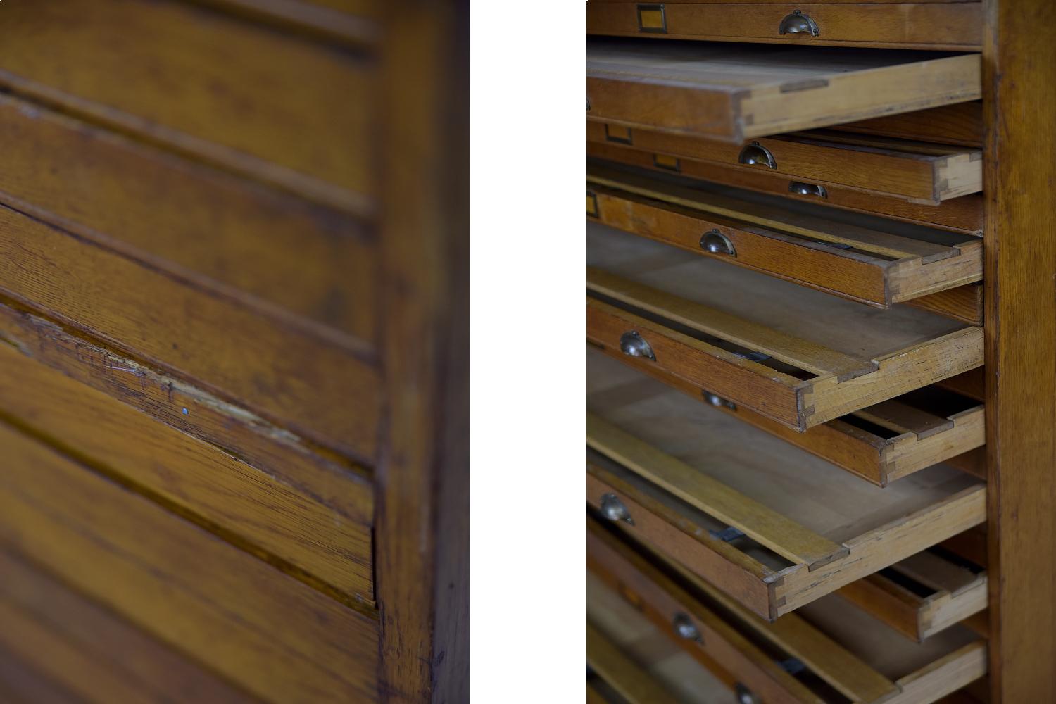 Original Vintage Large Industrial Oak Wood File Cabinet with Multiple Drawers For Sale 5