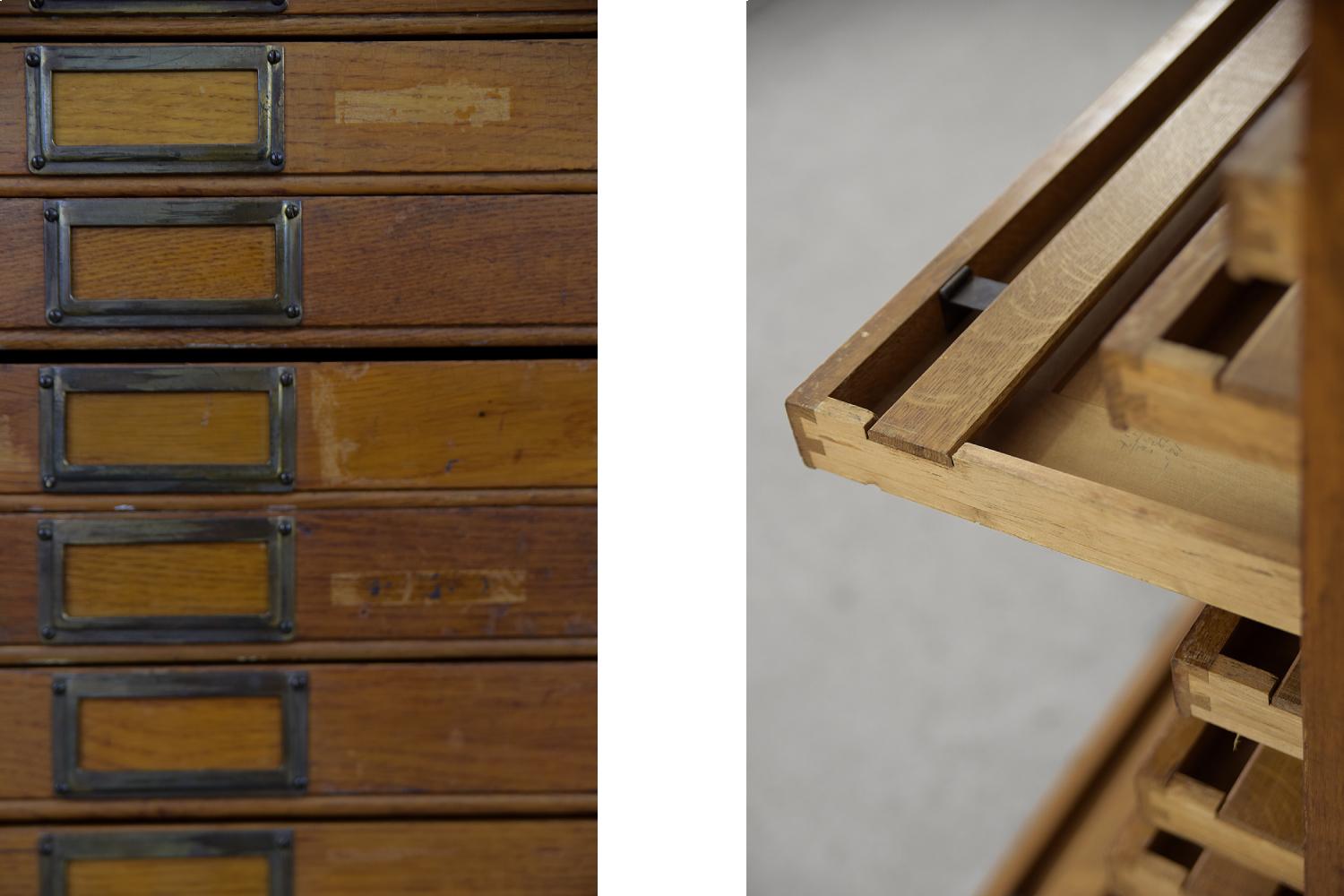 Original Vintage Large Industrial Oak Wood File Cabinet with Multiple Drawers For Sale 6