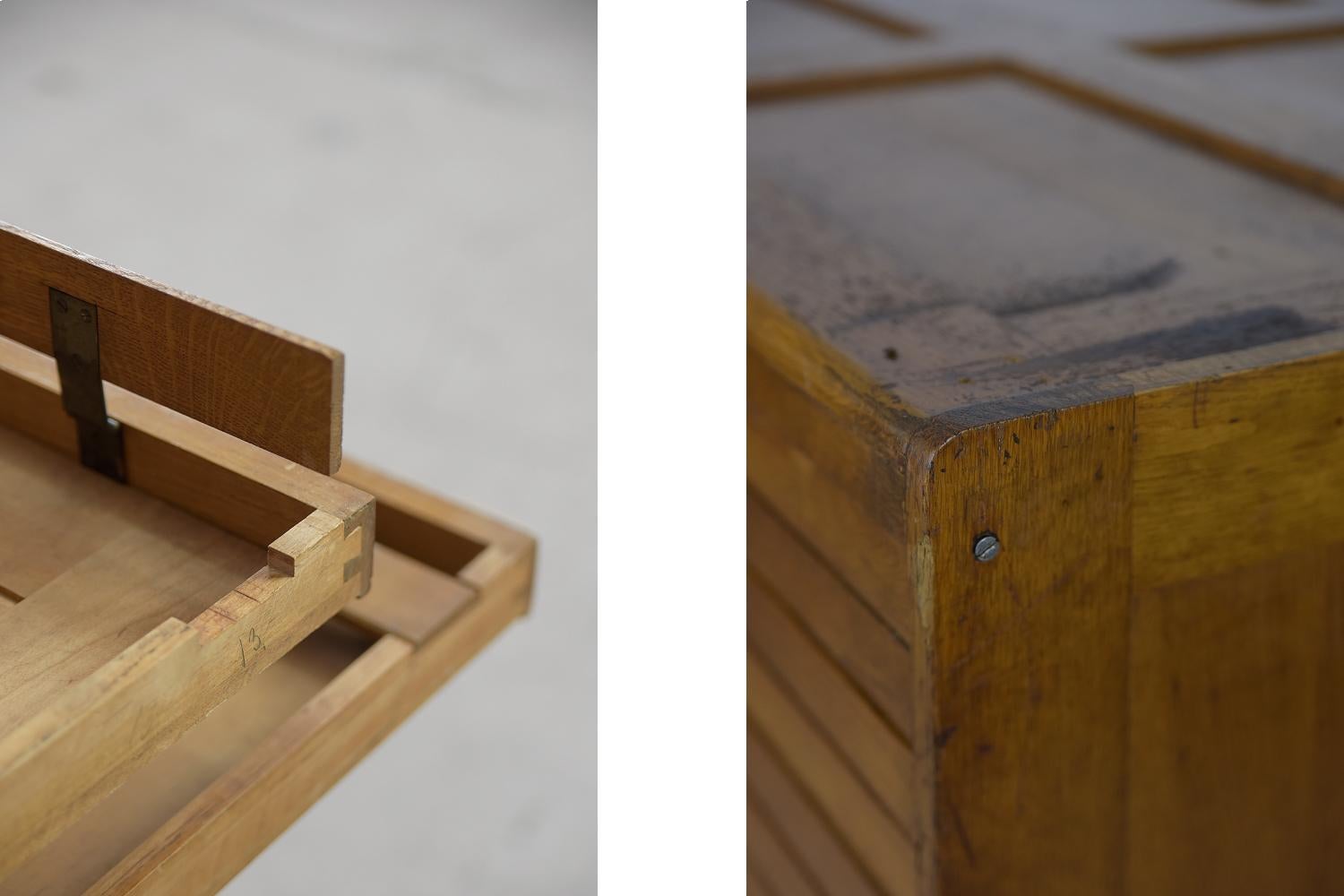 Original Vintage Large Industrial Oak Wood File Cabinet with Multiple Drawers For Sale 7