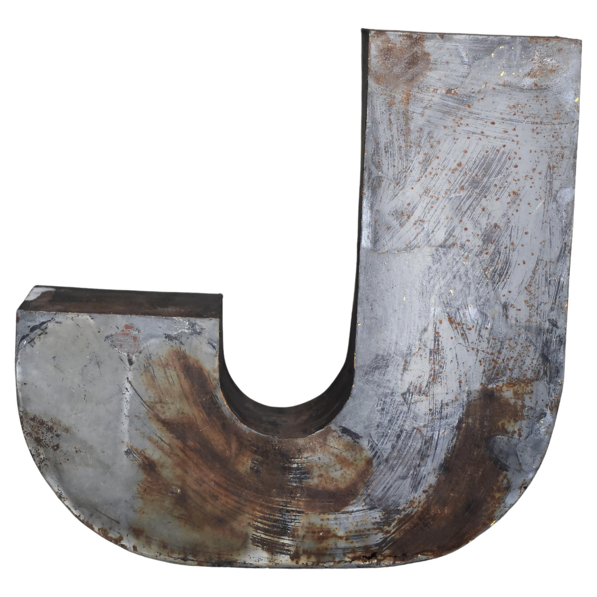 Vintage Large Industrial Polish Metal Letter J, 1950s
