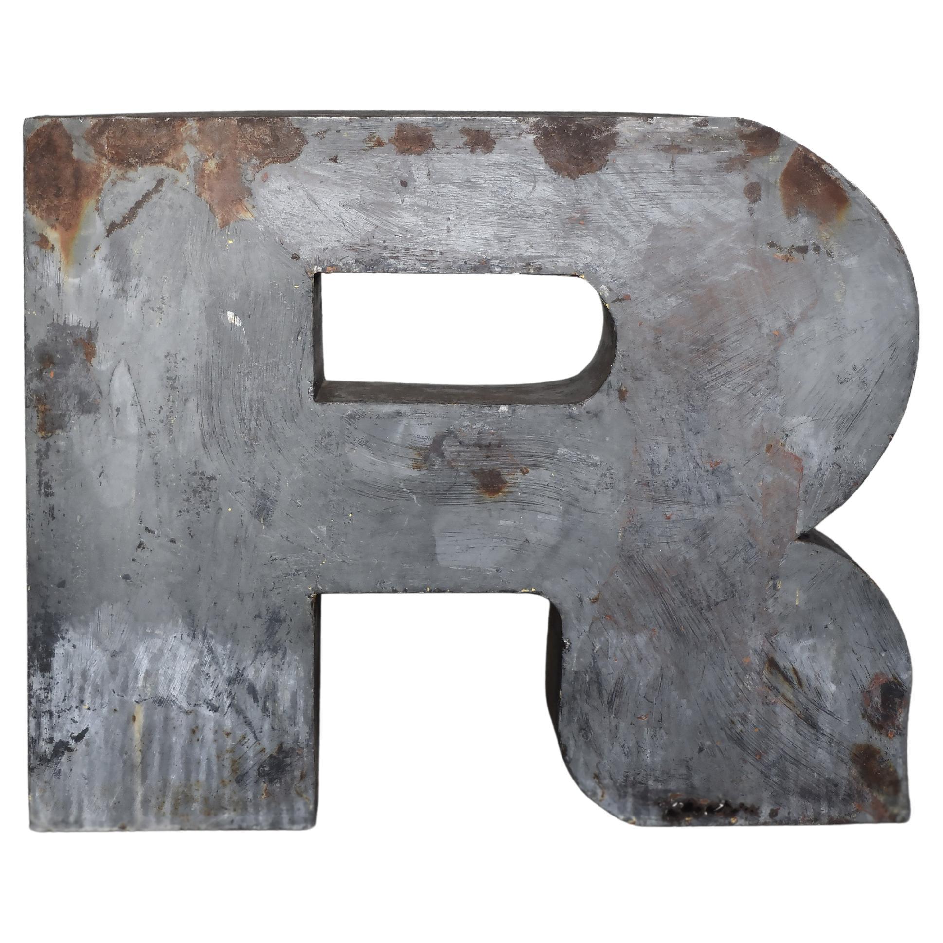 Vintage Large Industrial Polish Metal Letter R, 1950s