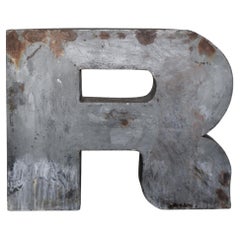 Vintage Large Industrial Polish Metal Letter R, 1950s