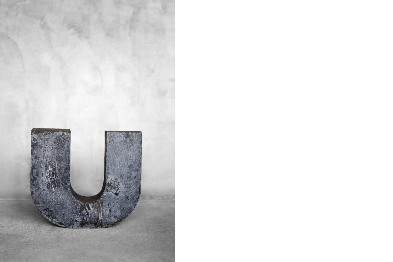 Vintage Large Industrial Polish Metal Letter U, 1950s For Sale 4
