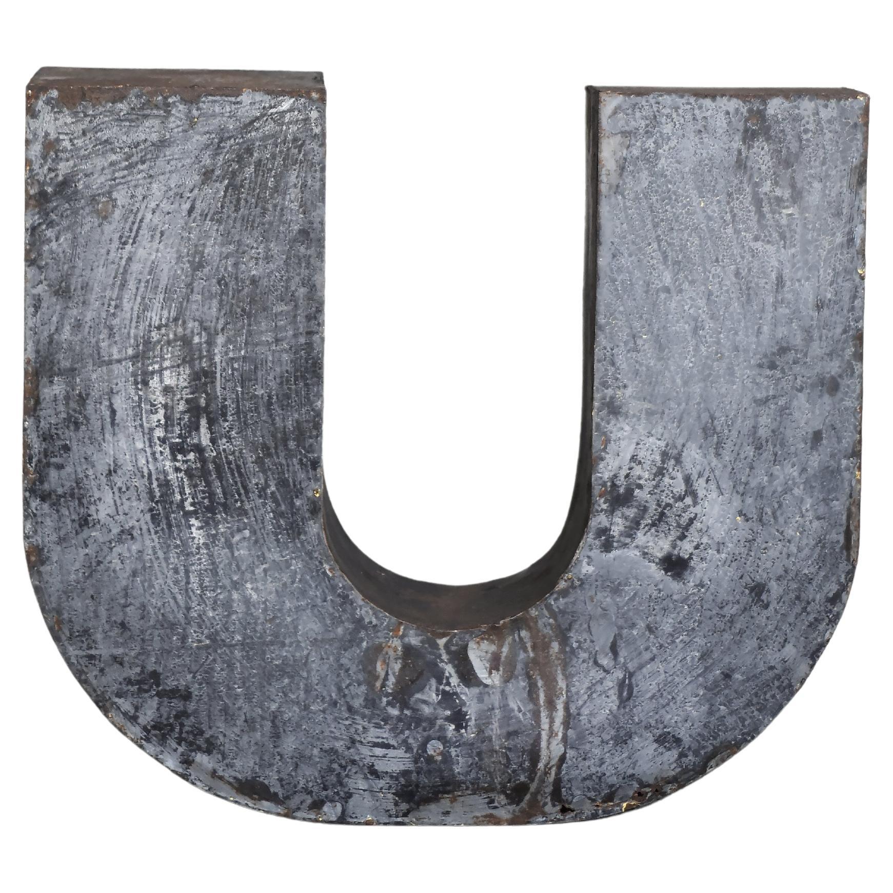 Vintage Large Industrial Polish Metal Letter U, 1950s