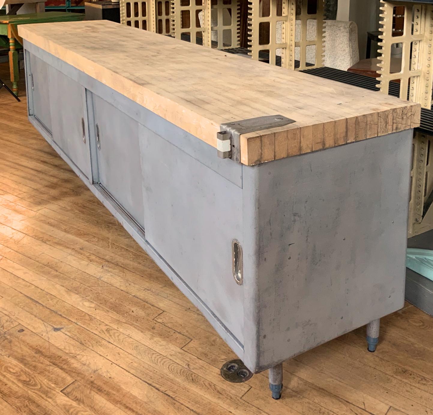 Late 20th Century Vintage Large Industrial Steel Cabinet with Butcher Block Top