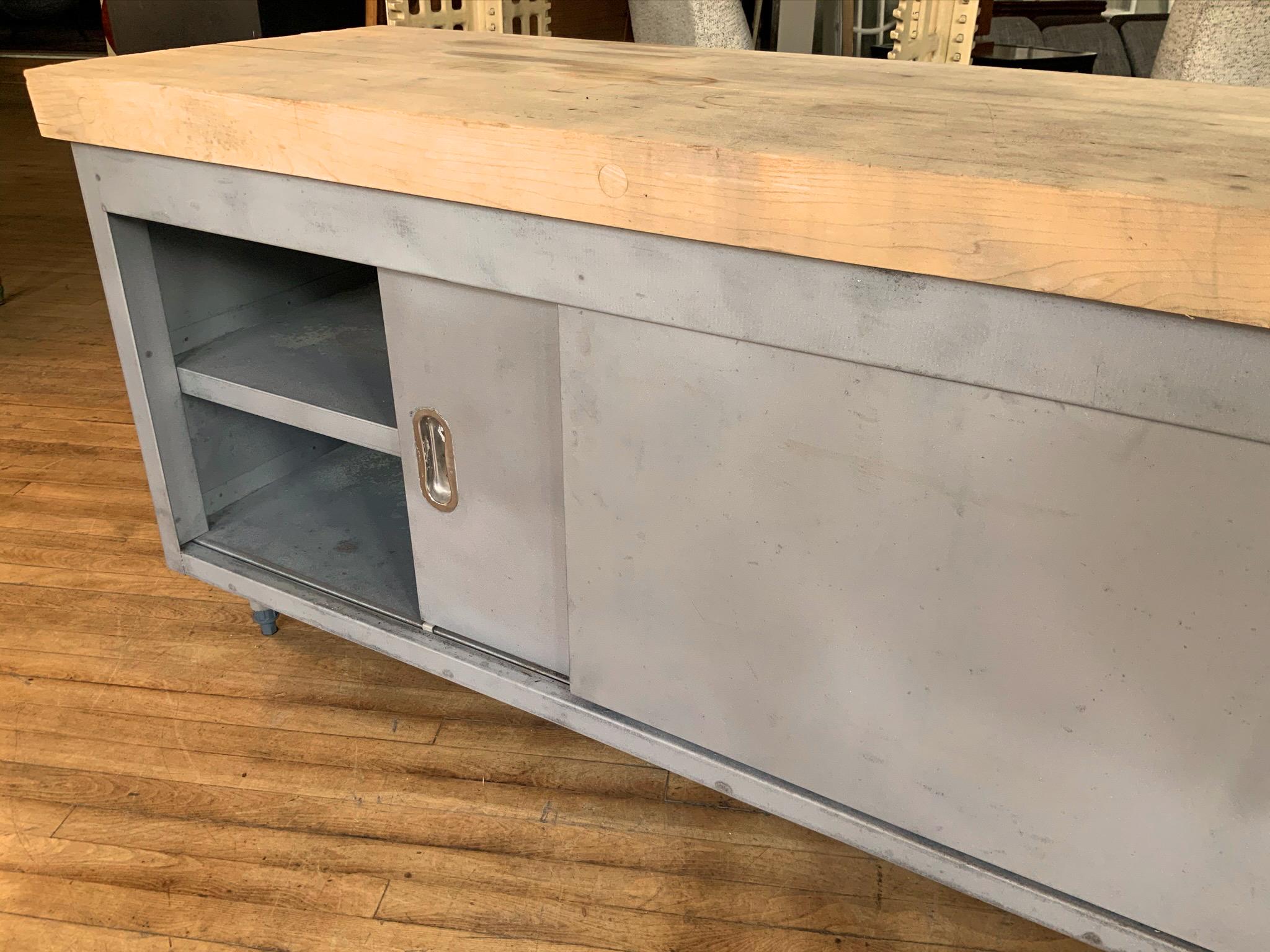 Vintage Large Industrial Steel Cabinet with Butcher Block Top 3