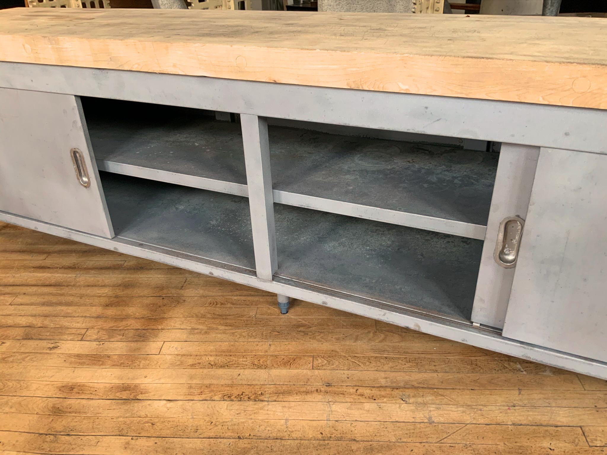 Vintage Large Industrial Steel Cabinet with Butcher Block Top 4