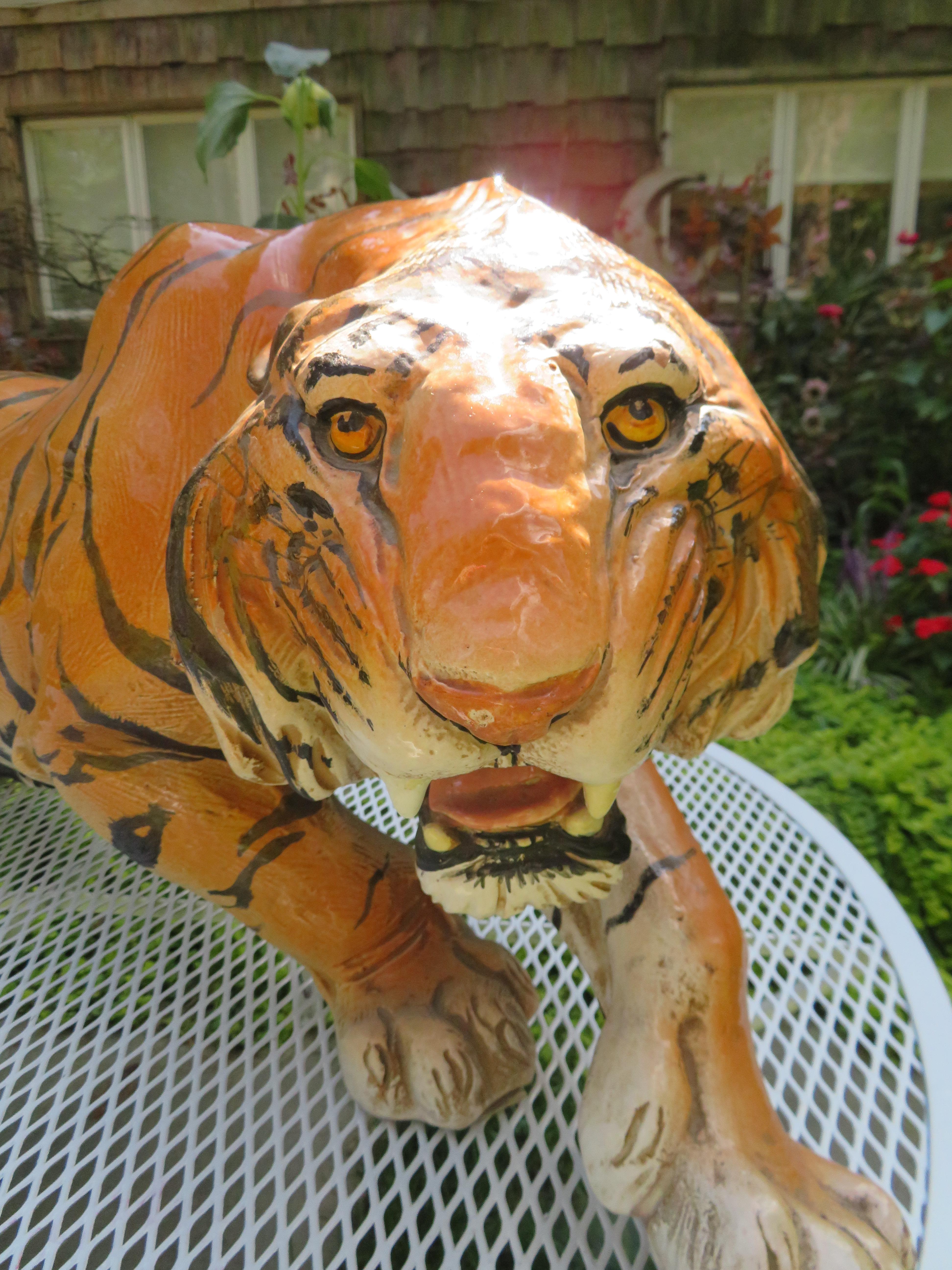 vintage ceramic tiger statue