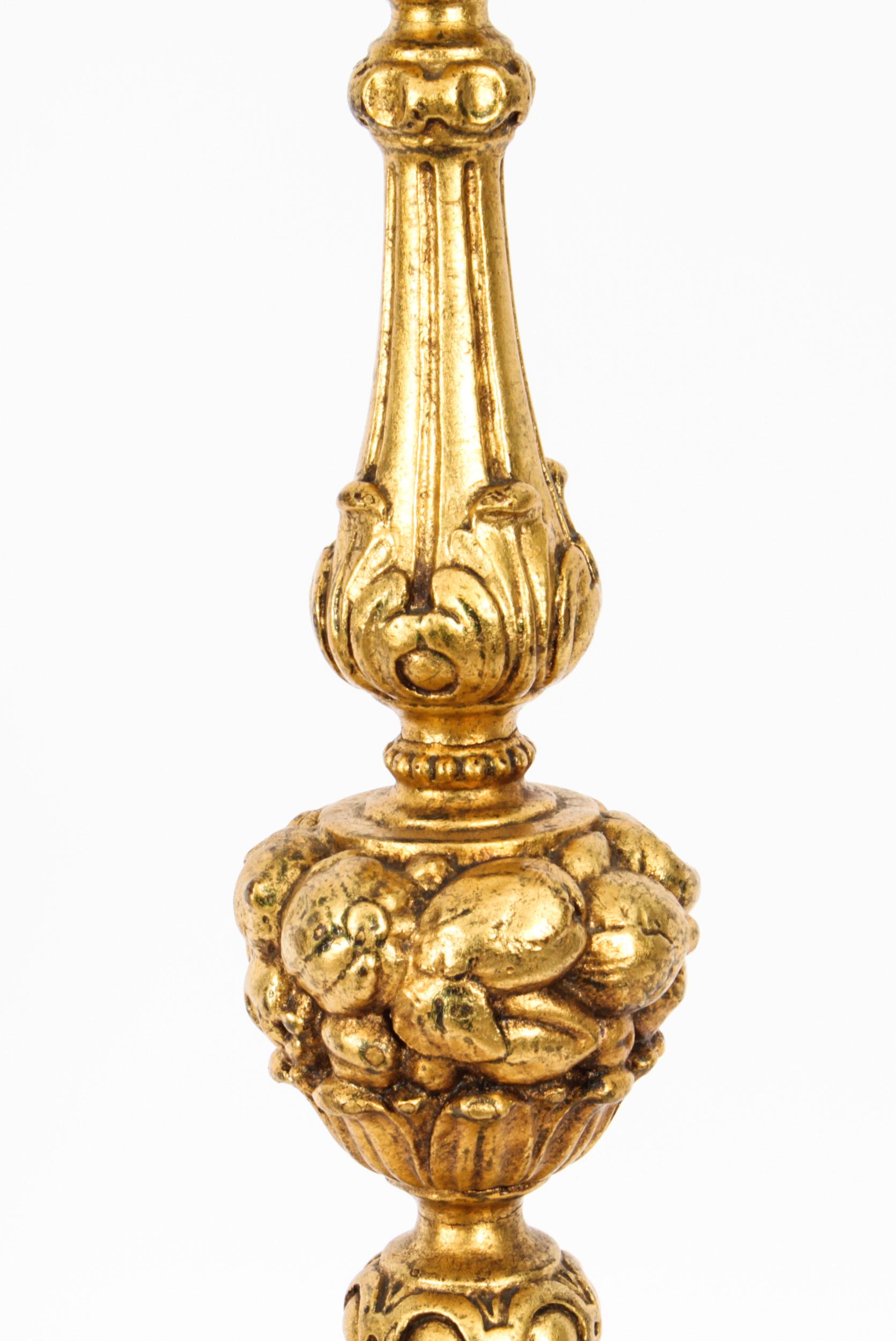 Gilt Vintage Large Italian Gilded Baroque Table Lamp Mid 20th Century