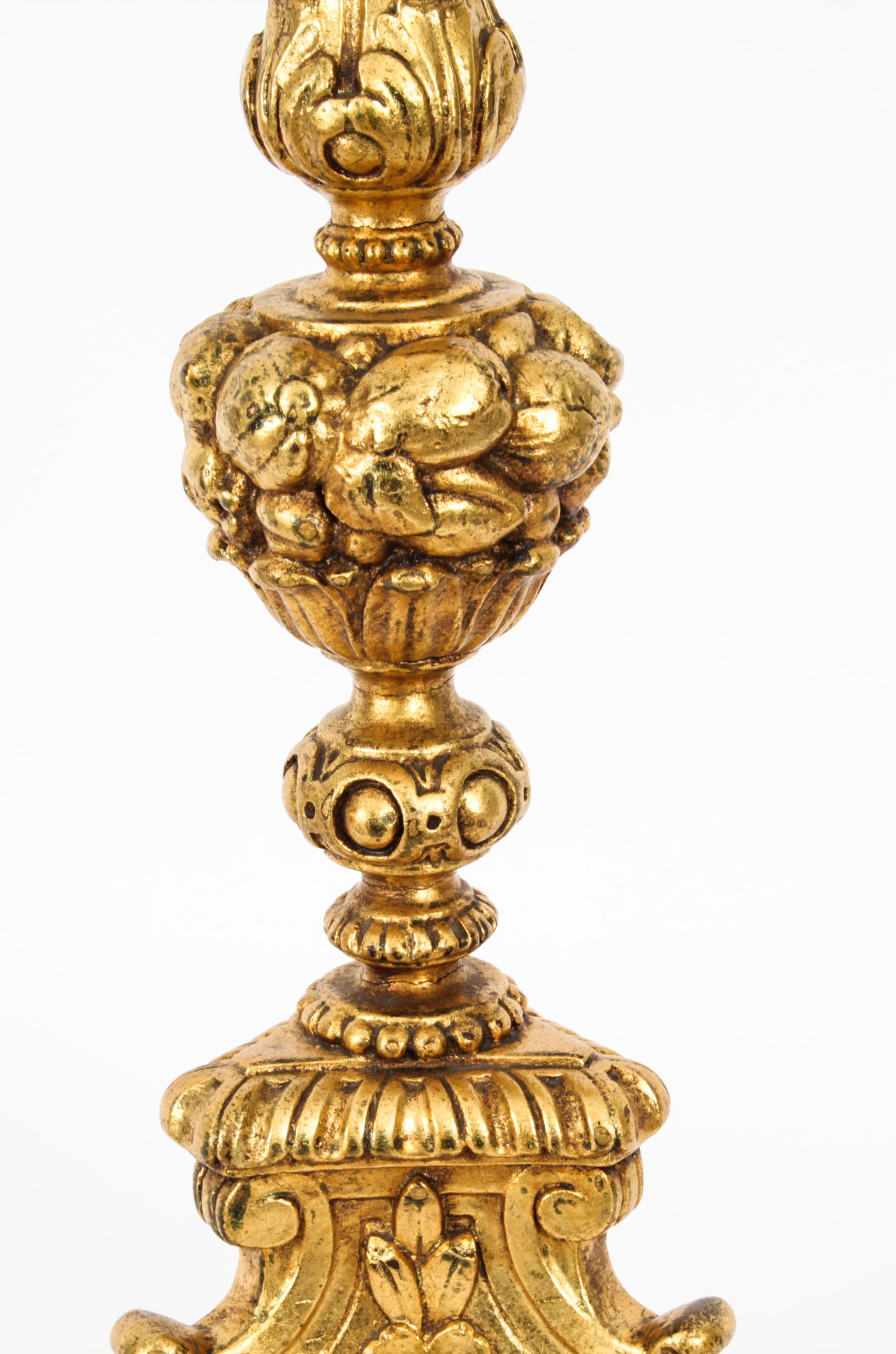 Mid-20th Century Vintage Large Italian Gilded Baroque Table Lamp Mid 20th Century
