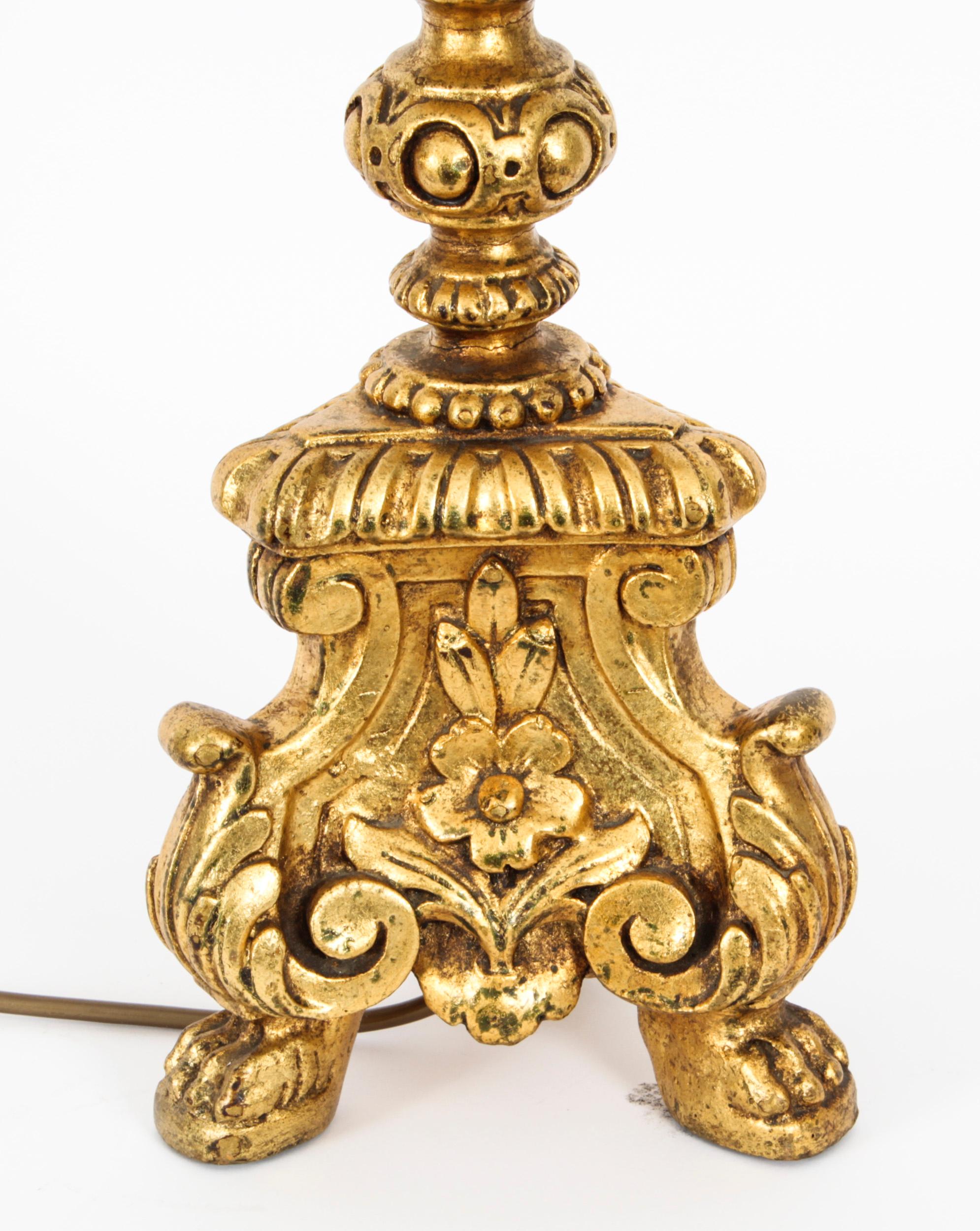 Other Vintage Large Italian Gilded Baroque Table Lamp Mid 20th Century