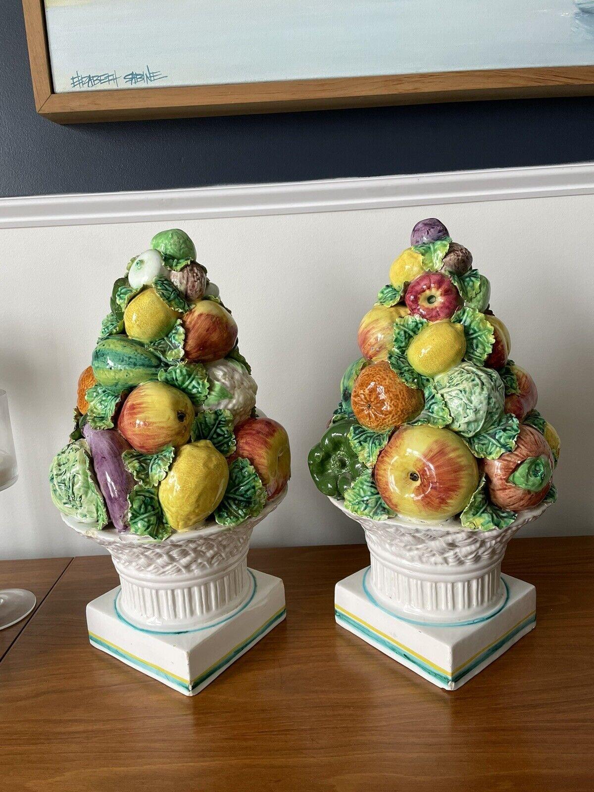 Mid-Century Modern Vintage Large Italian Majolica Ceramic Fruit & Vegetable Topiaries