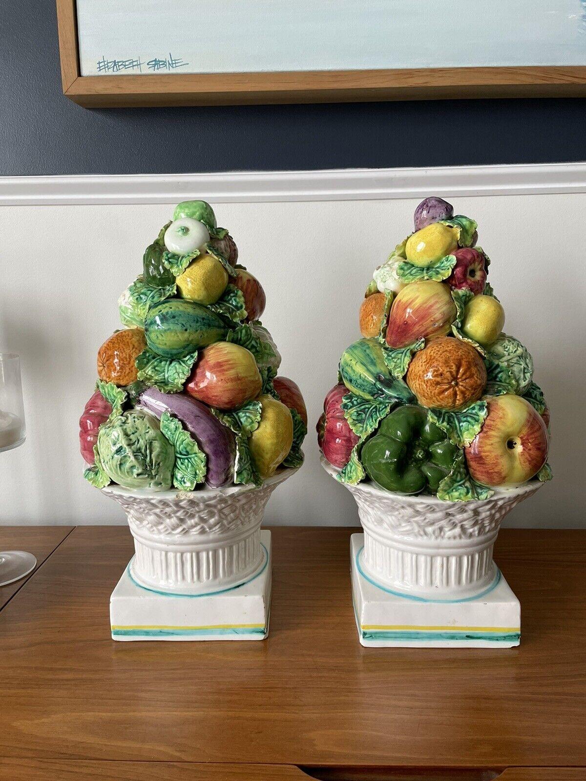Vintage Large Italian Majolica Ceramic Fruit & Vegetable Topiaries In Good Condition In W Allenhurst, NJ