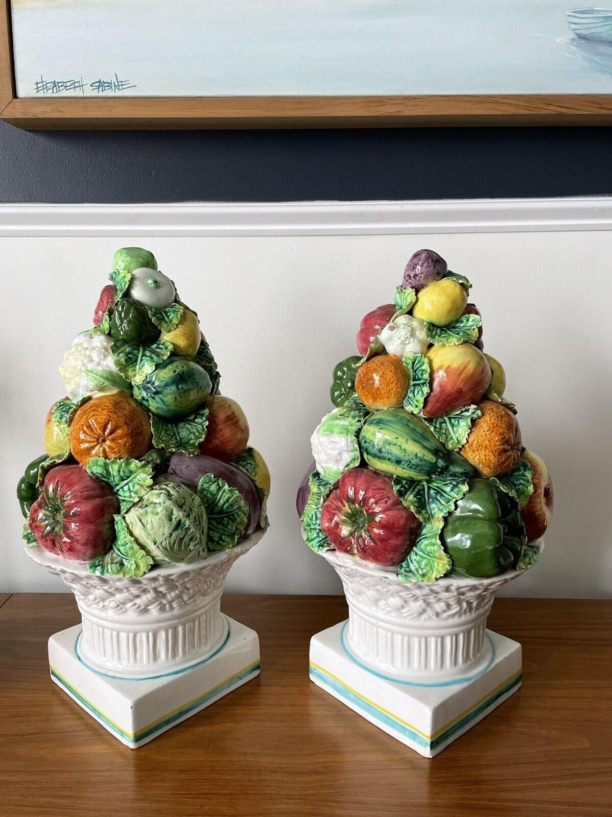20th Century Vintage Large Italian Majolica Ceramic Fruit & Vegetable Topiaries