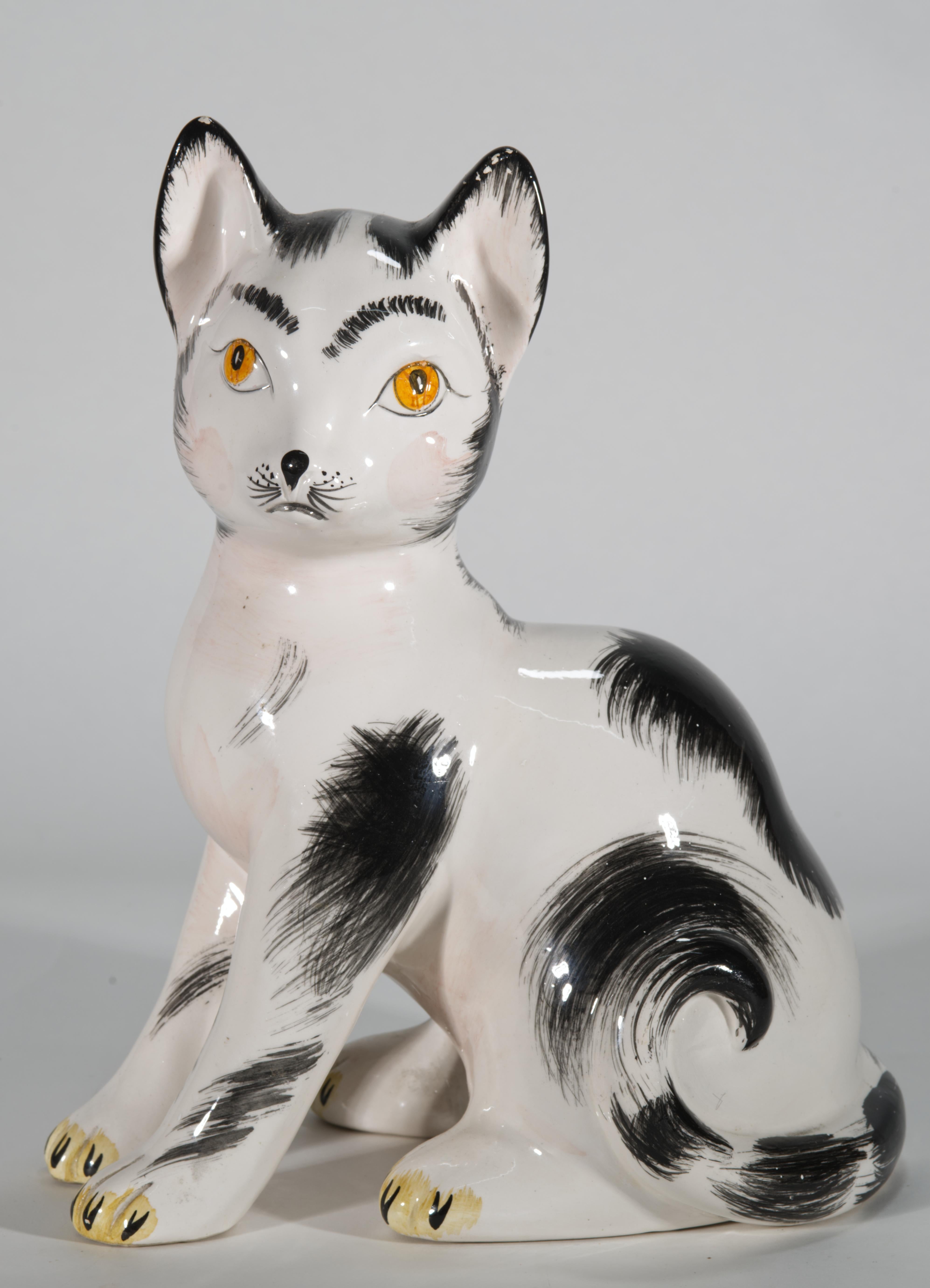 Grande statuetta di gatto seduto in ceramica maiolica italiana d'epoca in vendita 3