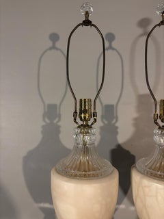 Coppia di grandi lampade da tavolo italiane in marmo e cristallo, vintage