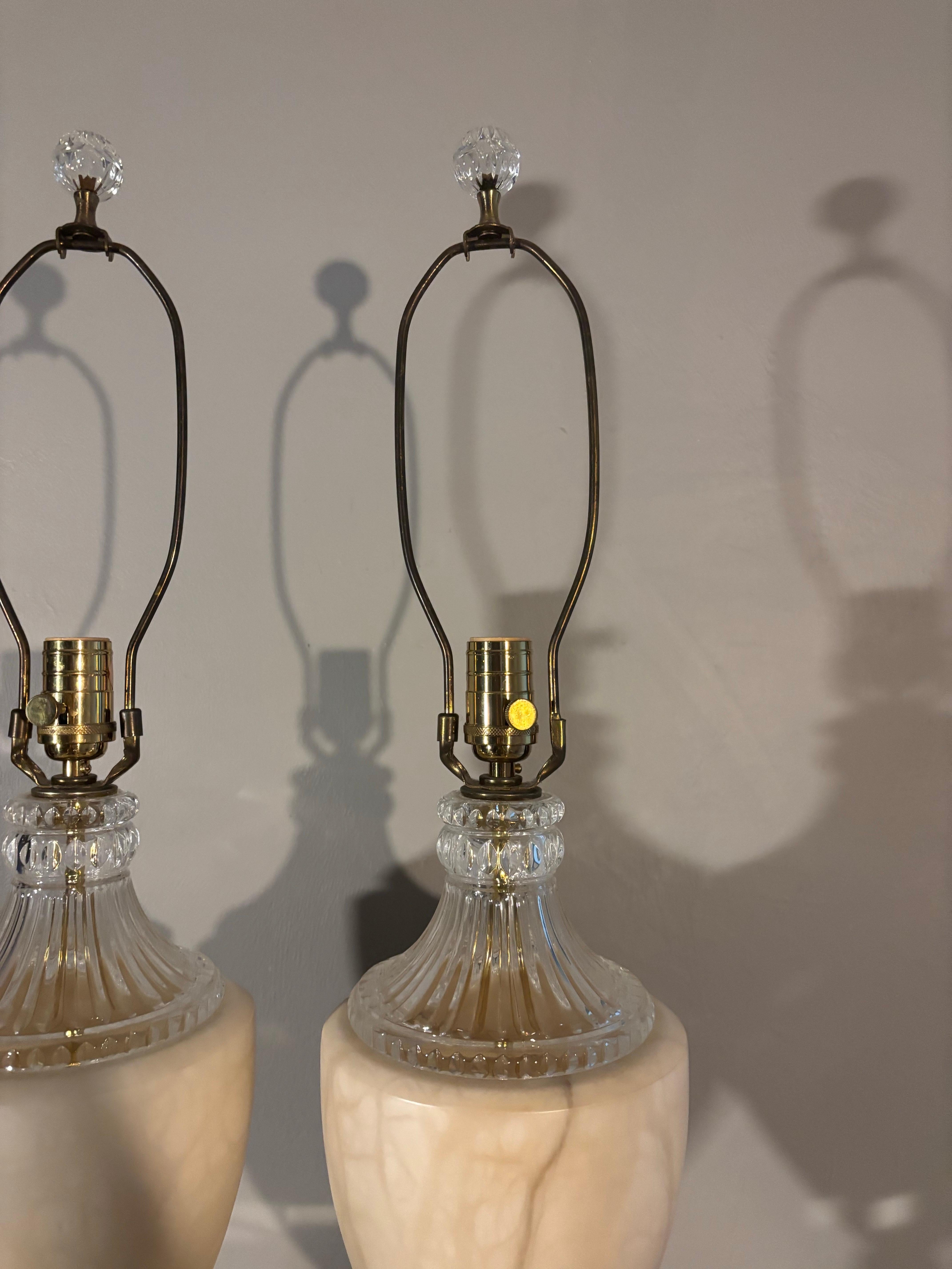 Unknown Vintage Large Italian Marble and Crystal Glass Table Lamps, a Pair For Sale