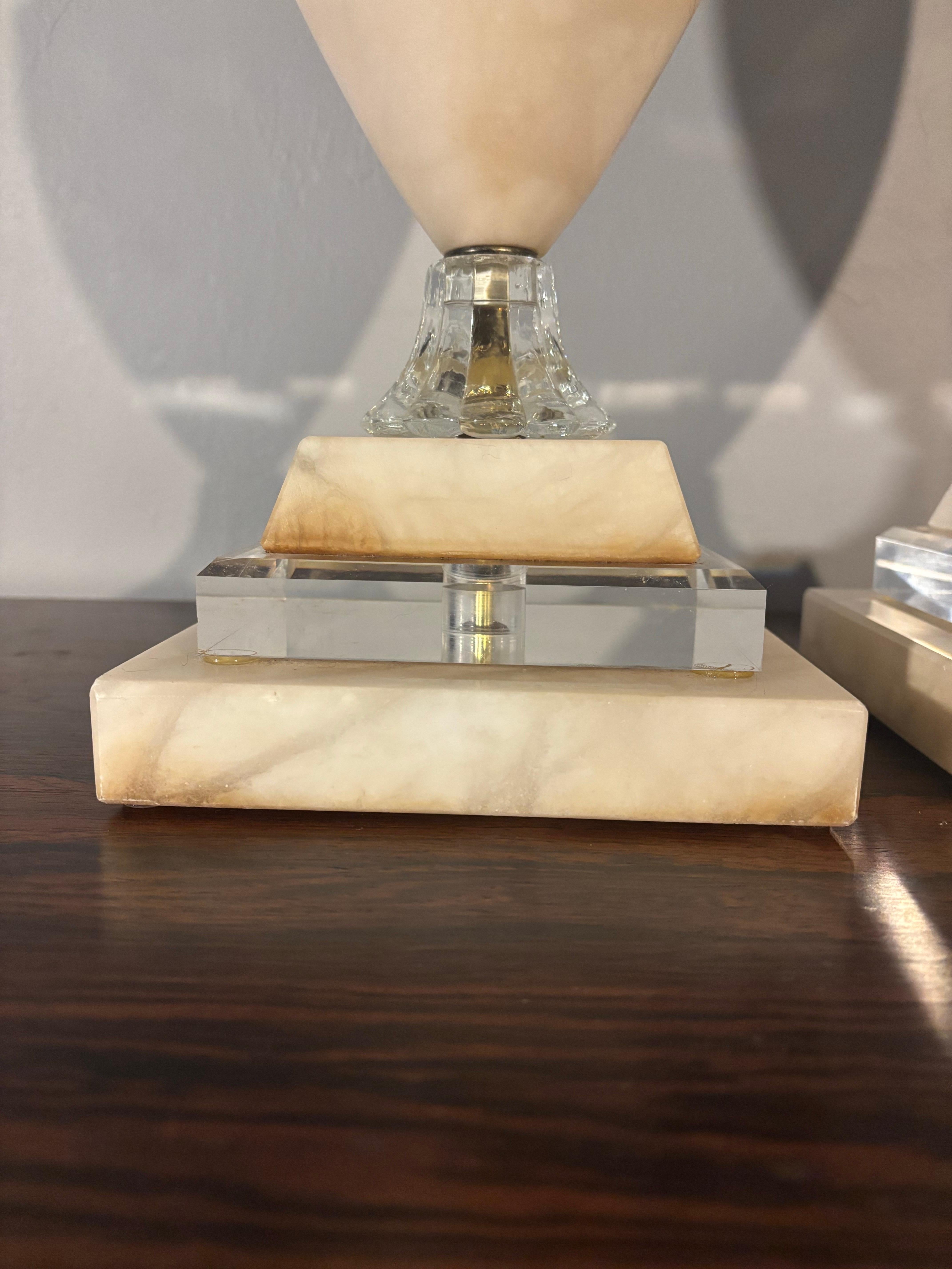 Vintage Large Italian Marble and Crystal Glass Table Lamps, a Pair For Sale 1