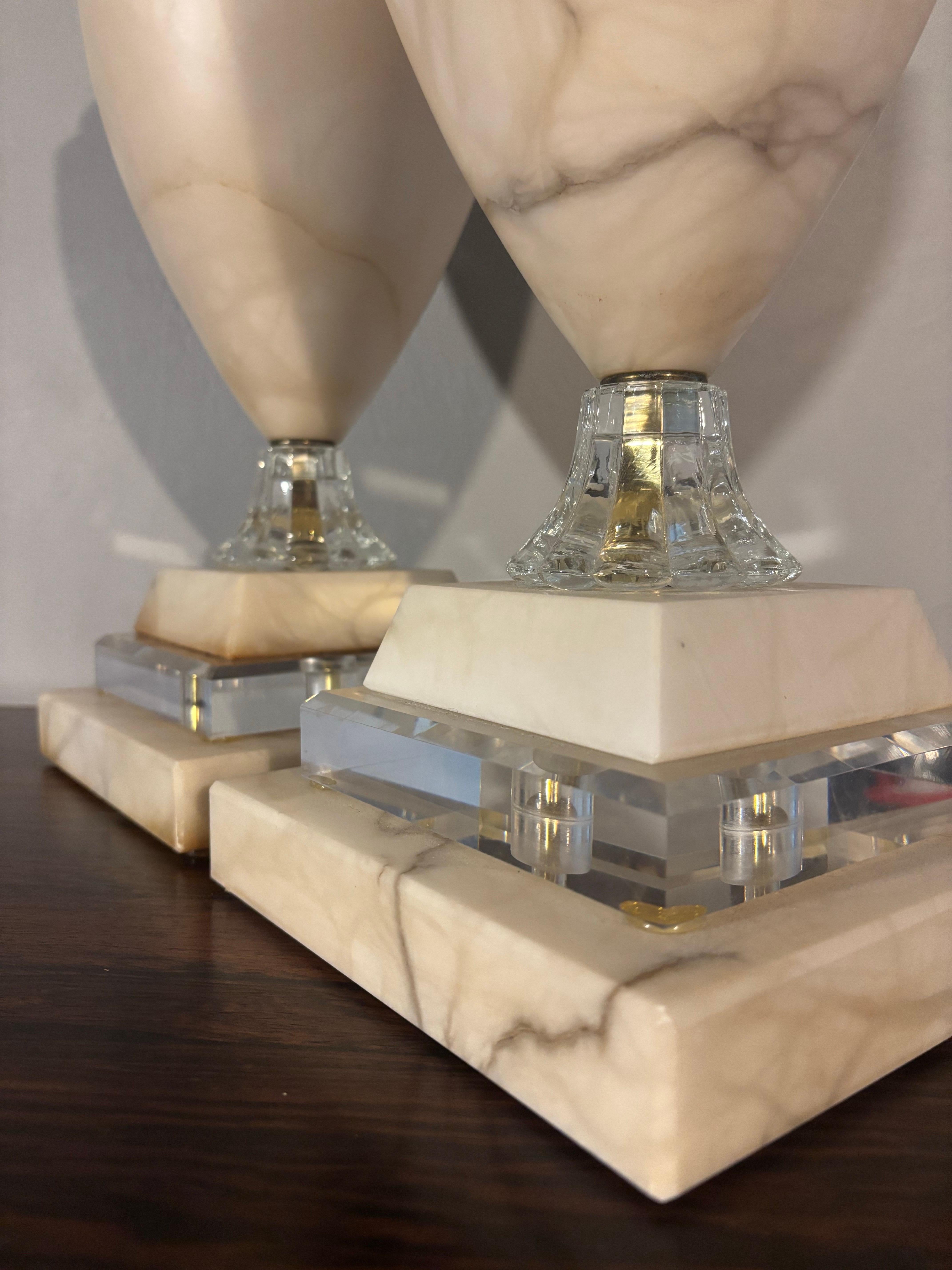 Vintage Large Italian Marble and Crystal Glass Table Lamps, a Pair For Sale 3