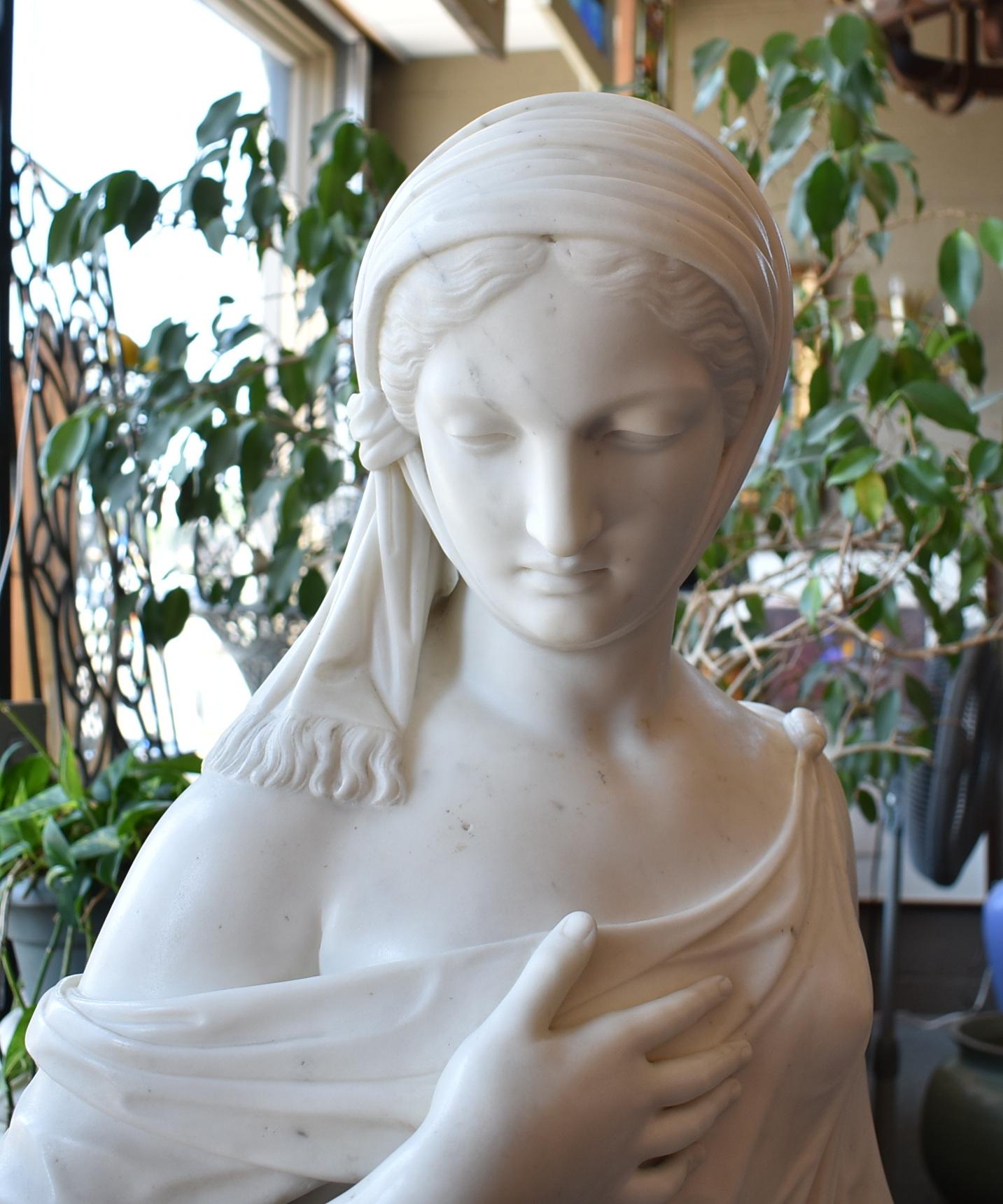 Classical Roman Vintage Circa 1920's Large Italian Marble Garden Sculpture Young Woman 55.5