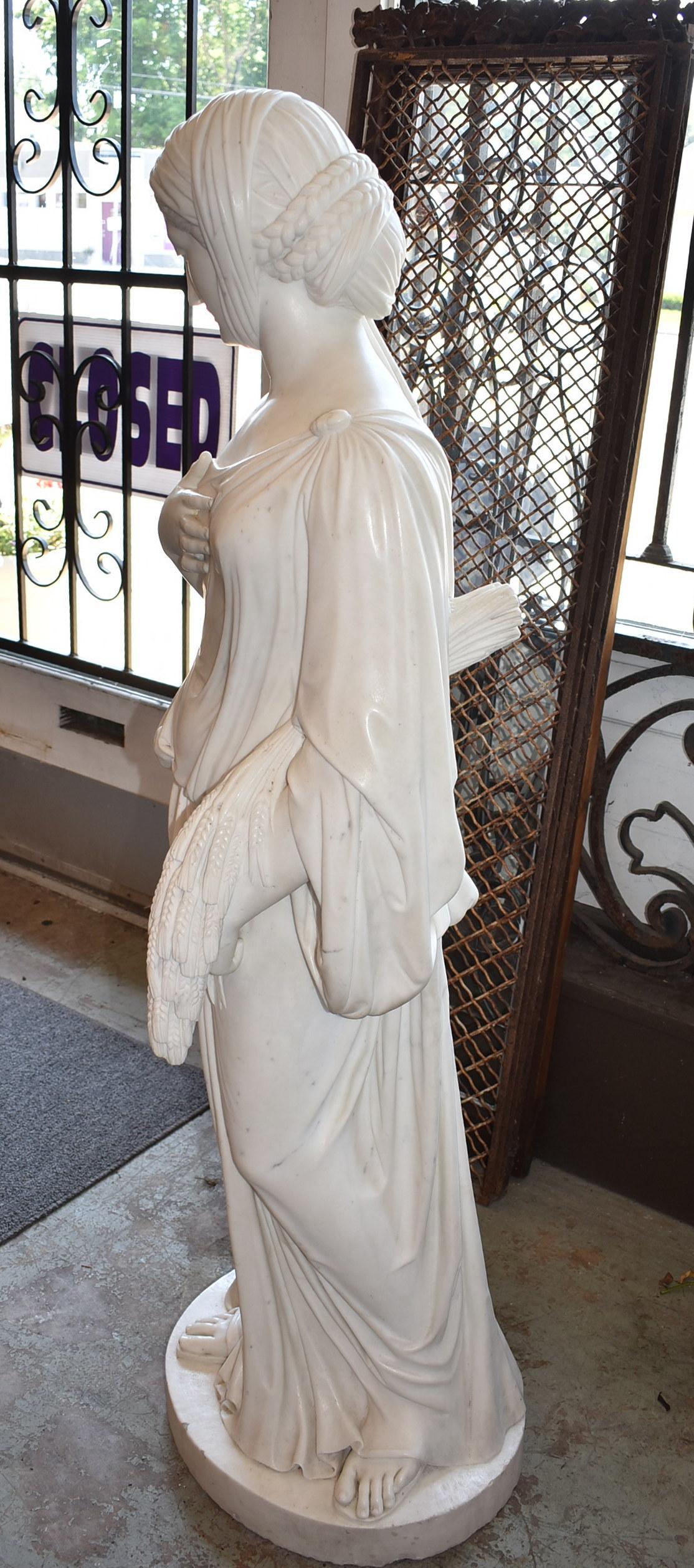 Hand-Carved Vintage Circa 1920's Large Italian Marble Garden Sculpture Young Woman 55.5