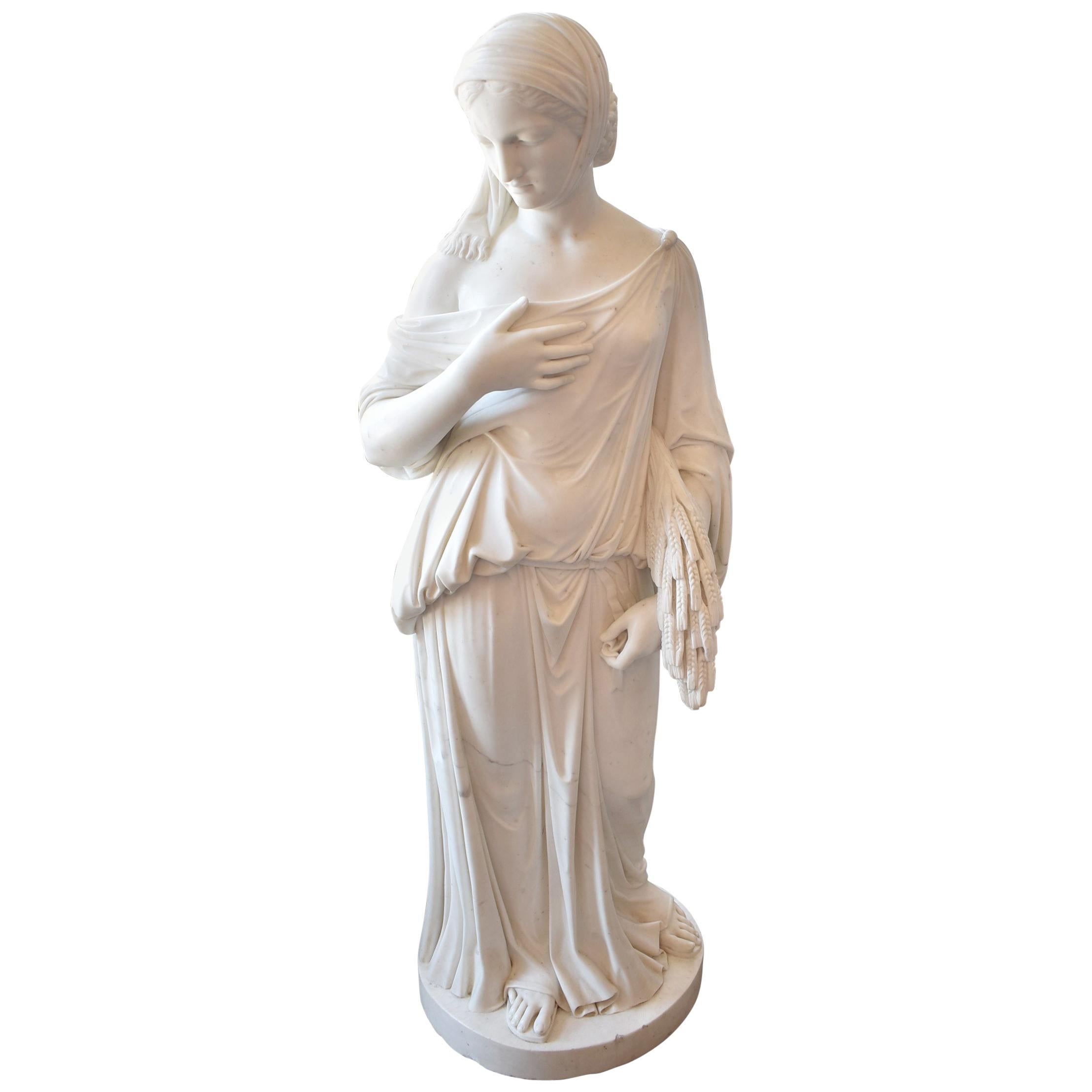 Vintage Circa 1920
s Large Italian Marble Garden Sculpture Young Woman 55.5" H