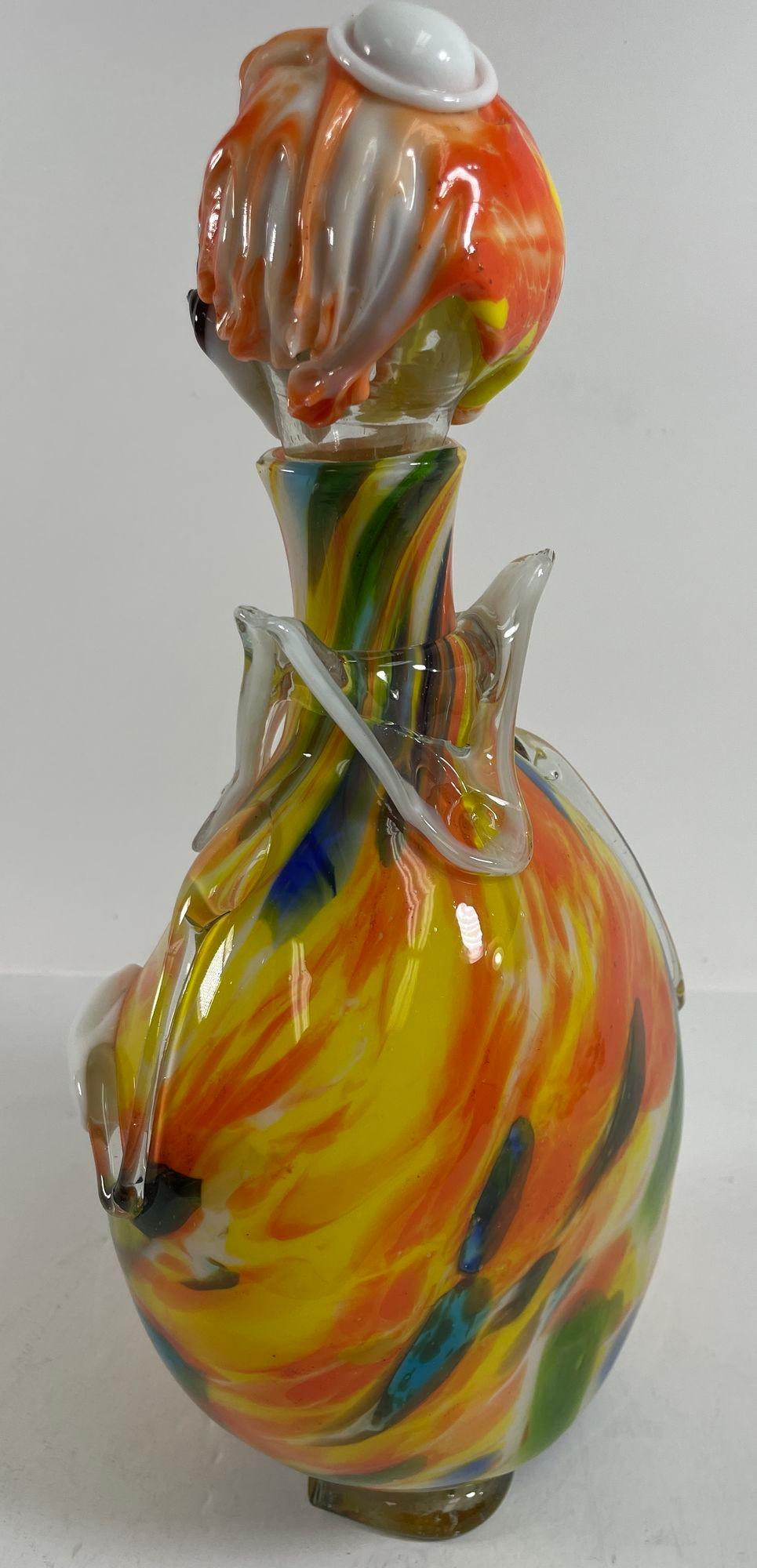 Vintage grande bottiglia decanter pagliaccio in vetro artistico italiano di Murano in vendita 3