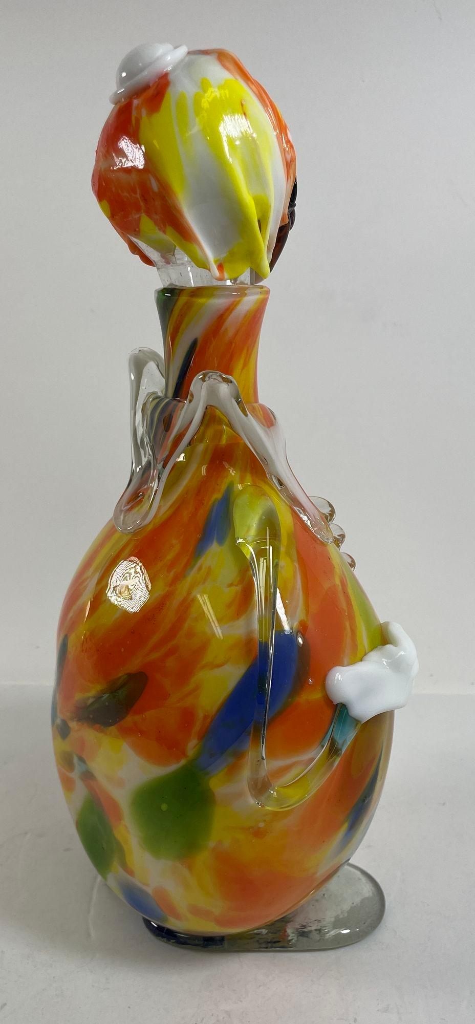 Vintage grande bottiglia decanter pagliaccio in vetro artistico italiano di Murano in vendita 5