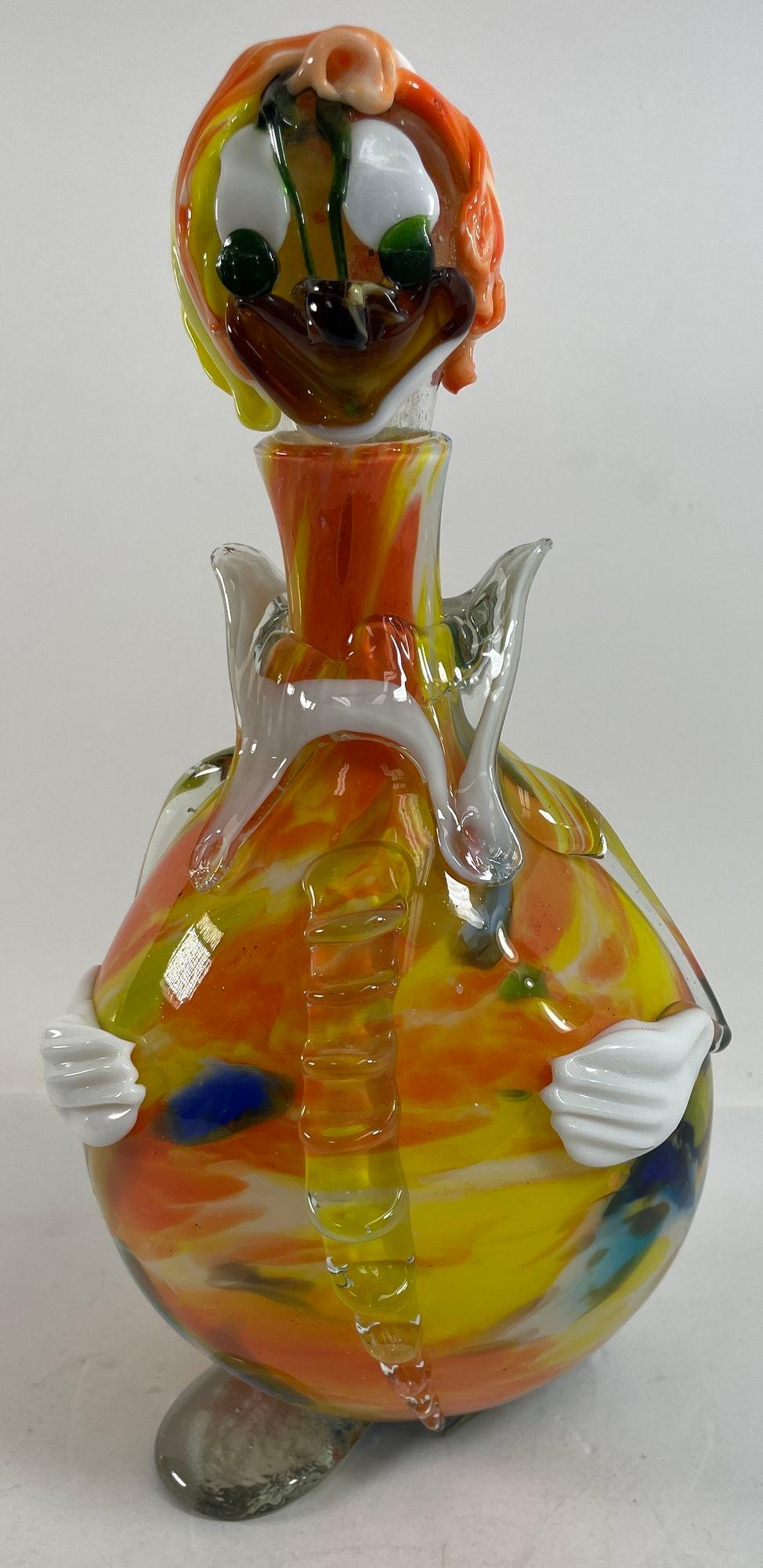 Vintage grande bottiglia decanter pagliaccio in vetro artistico italiano di Murano in vendita 9