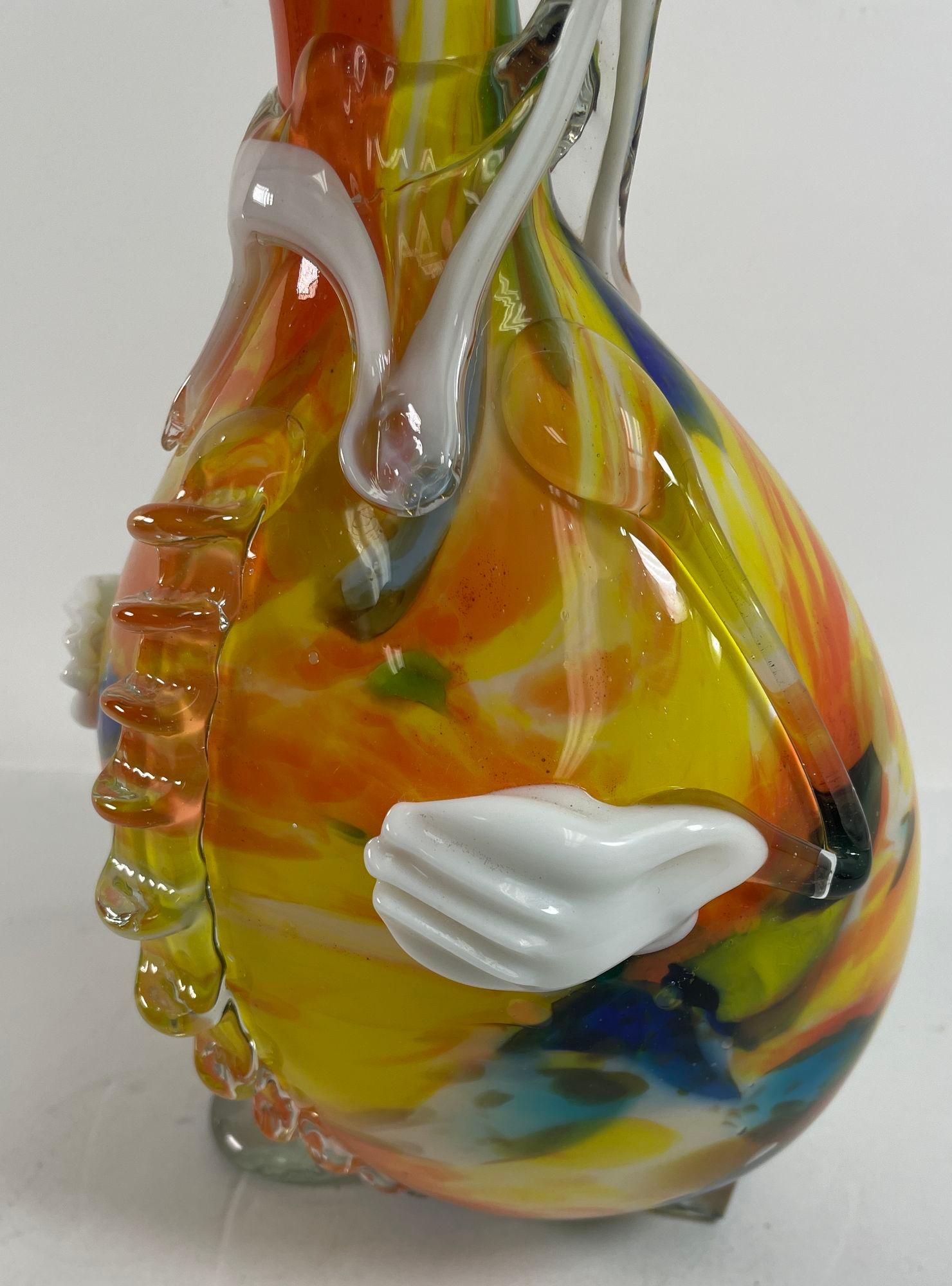Mid-Century moderno Vintage grande bottiglia decanter pagliaccio in vetro artistico italiano di Murano in vendita